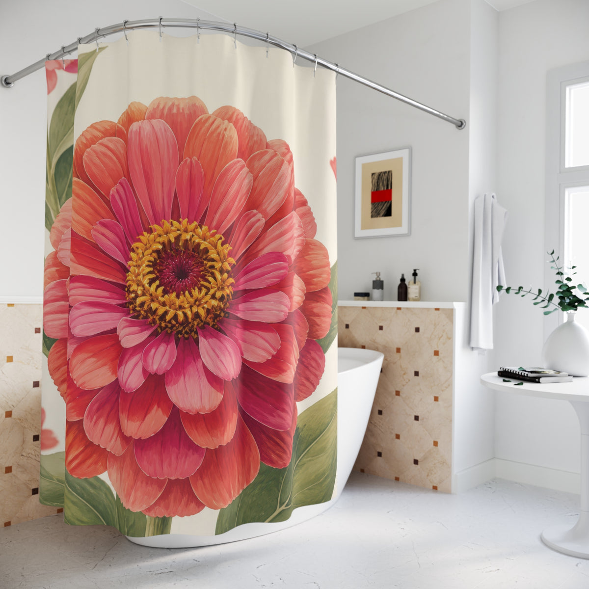 Coral Zinnia Shower Curtain