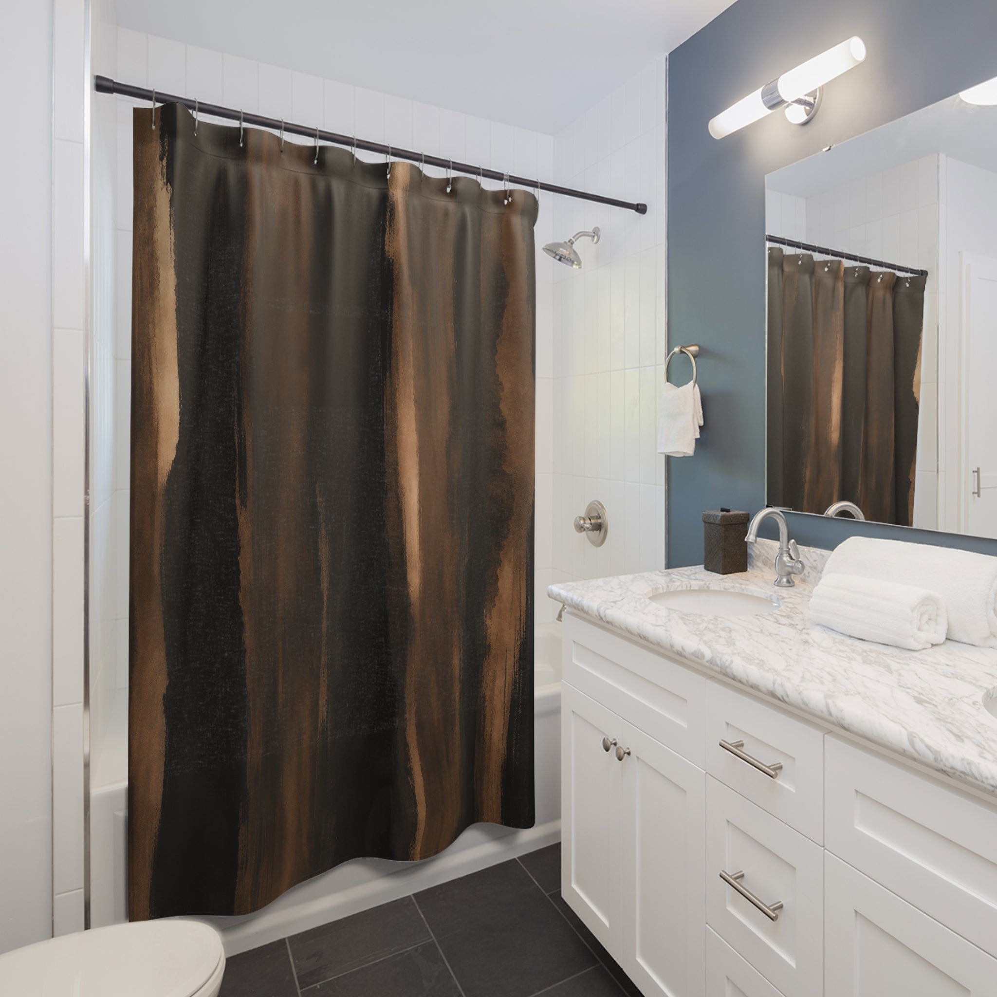 Black Brown Striped Shower Curtain