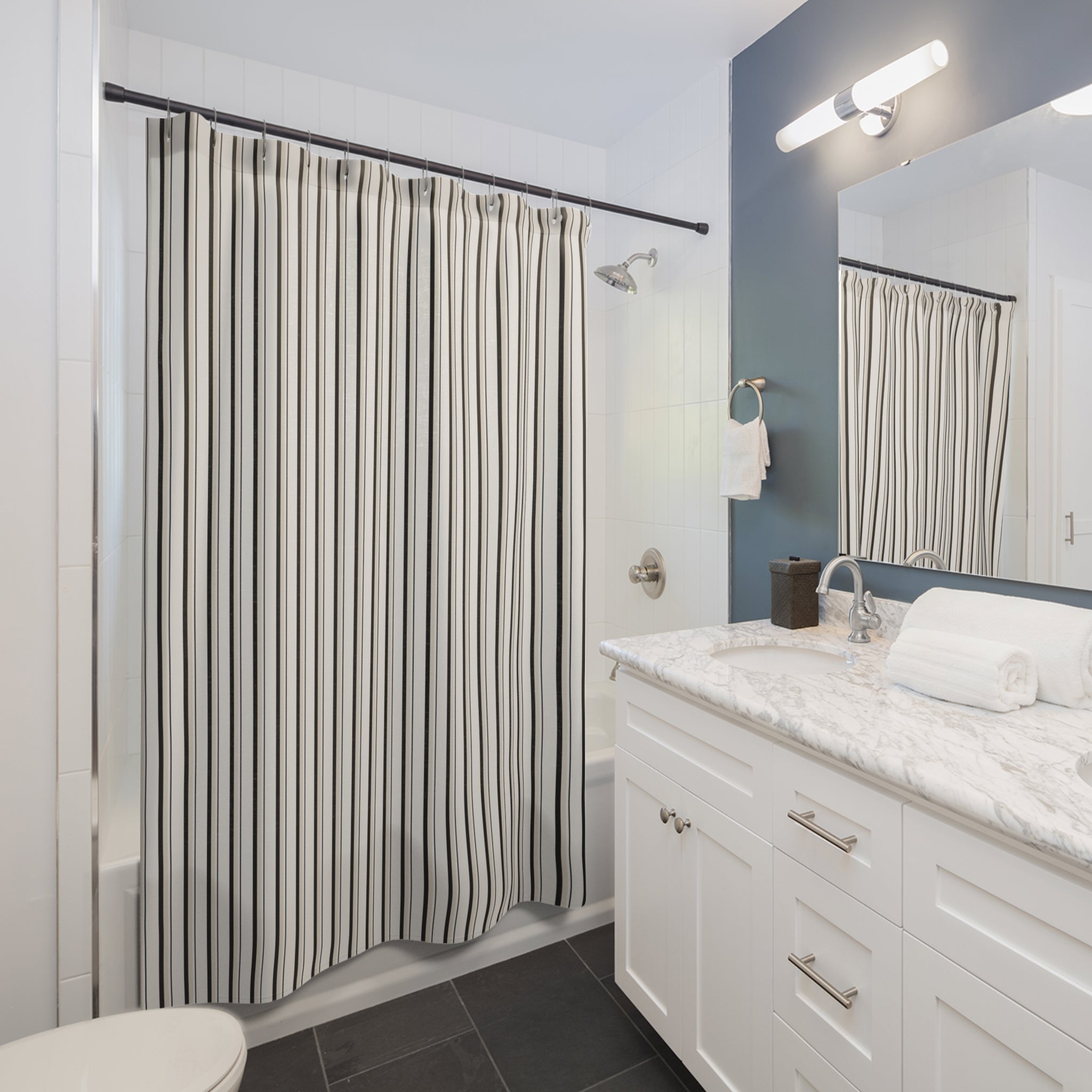Black and Cream Bold Striped Shower Curtain