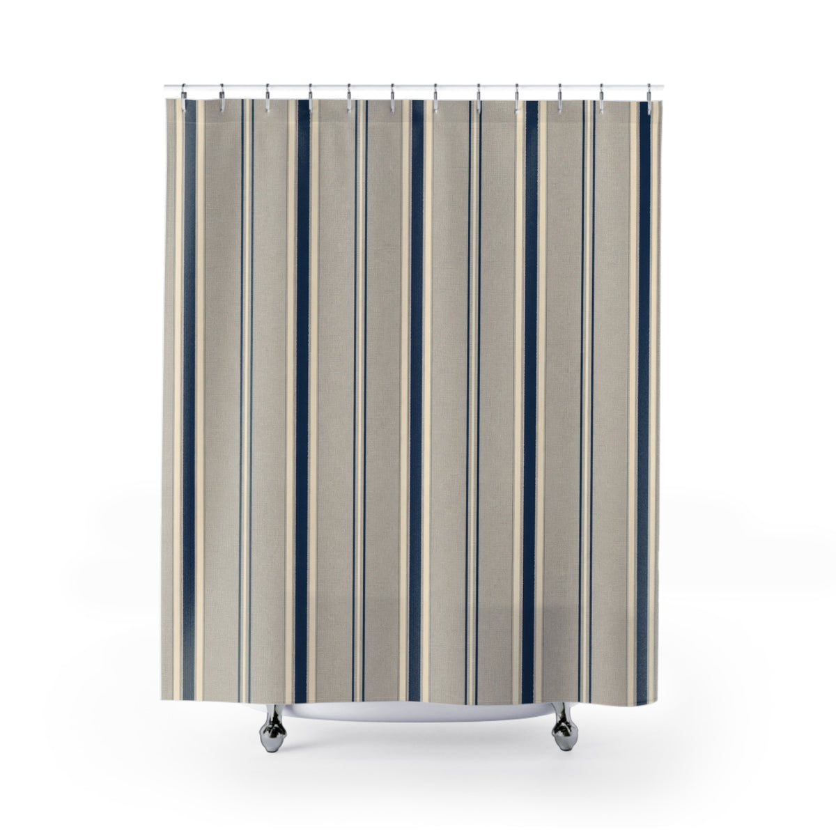 Navy Gray Cream Pinstripe Shower Curtain
