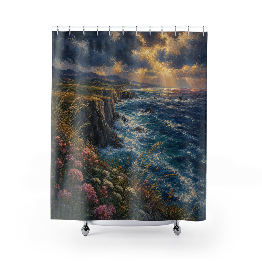 Oil Sea Cliffs Wild Grass Shower Curtain