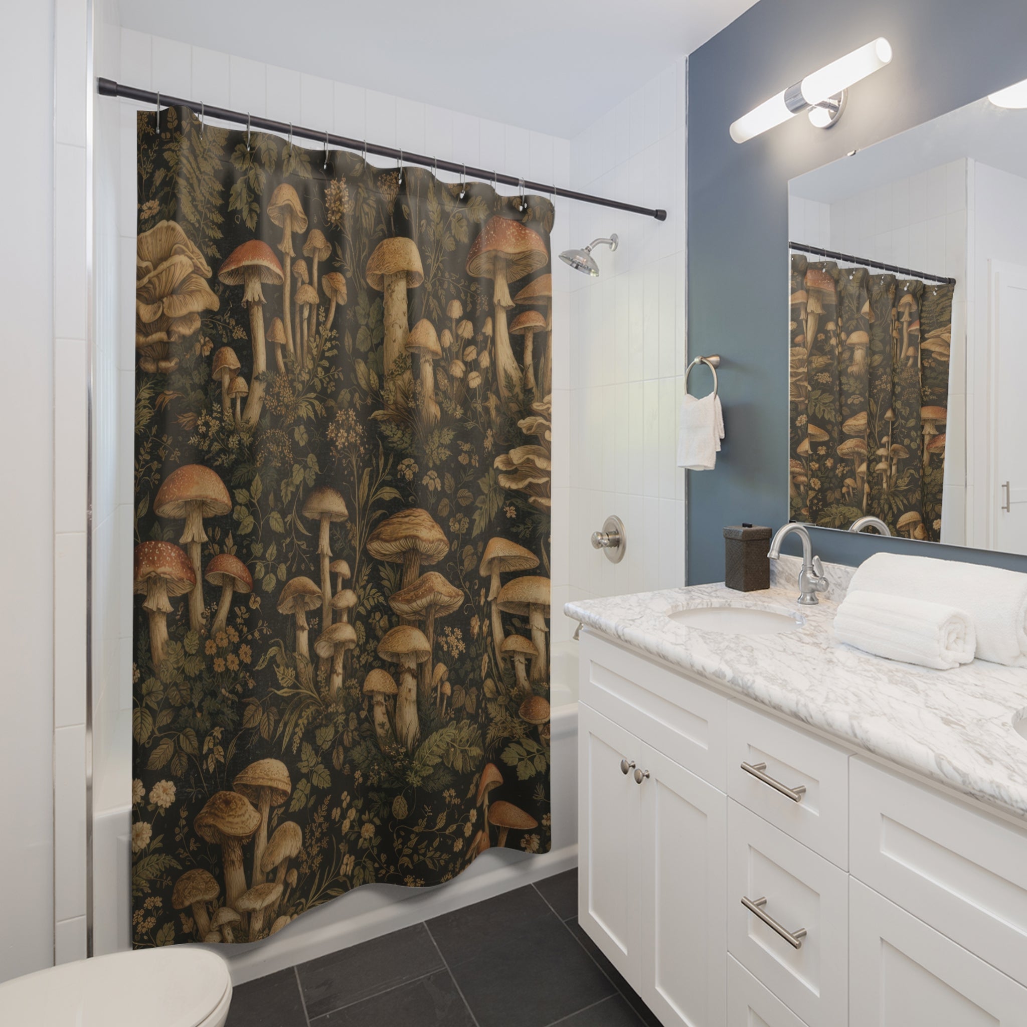 Woodland Mushroom Shower Curtain – Dark Academia Forest