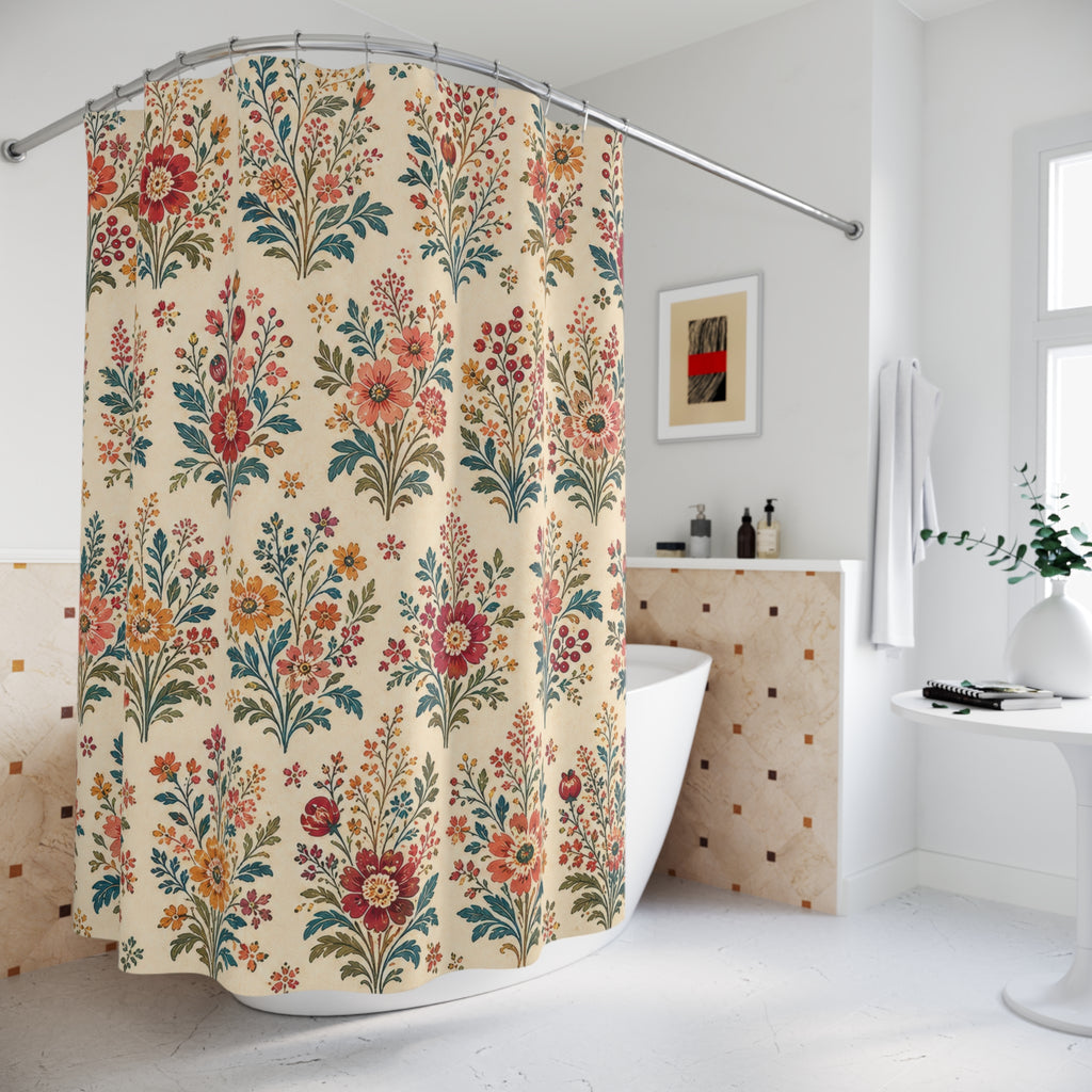 Red Orange Bouquet Boho Floral Shower Curtain