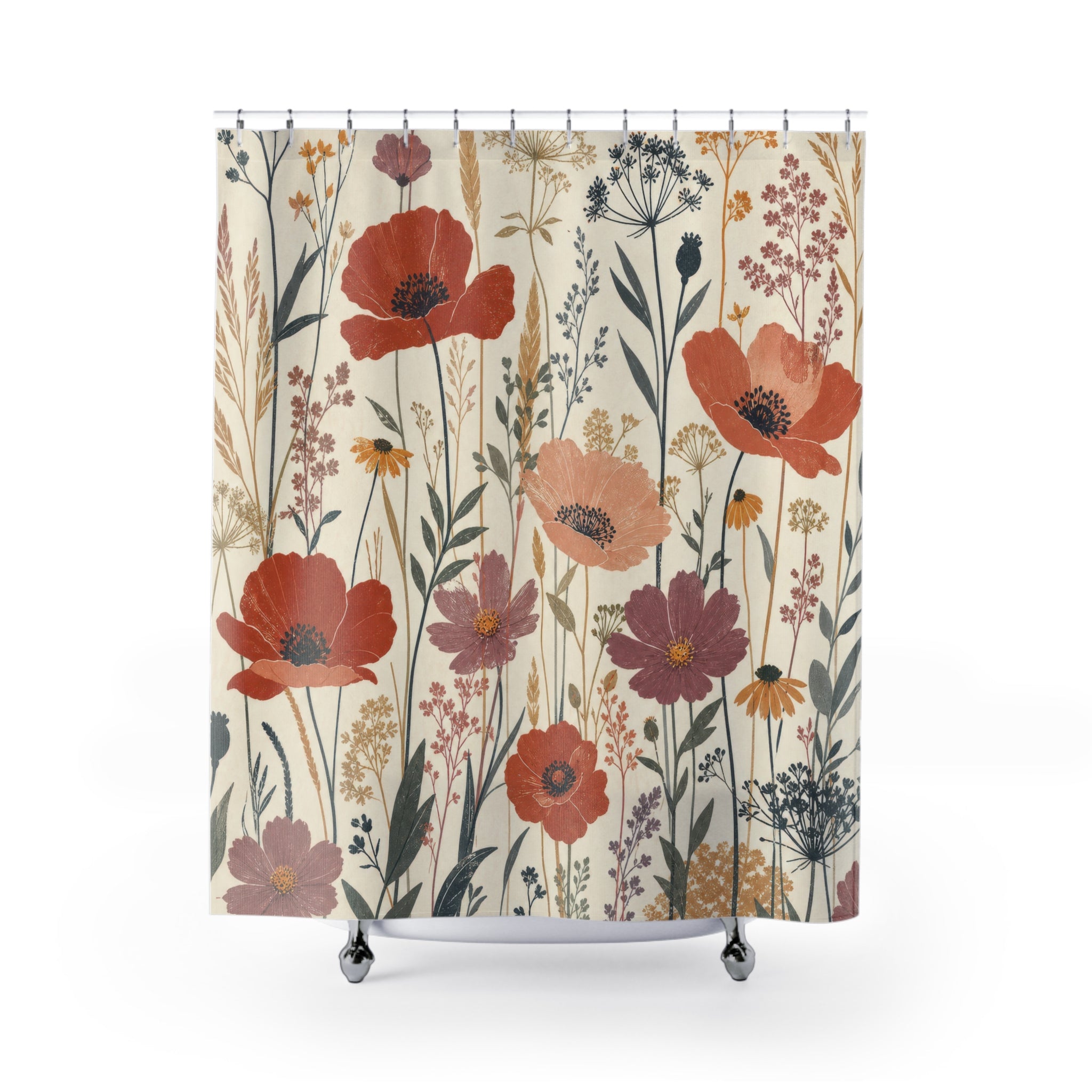 Orange Wildflower Meadow Shower Curtain