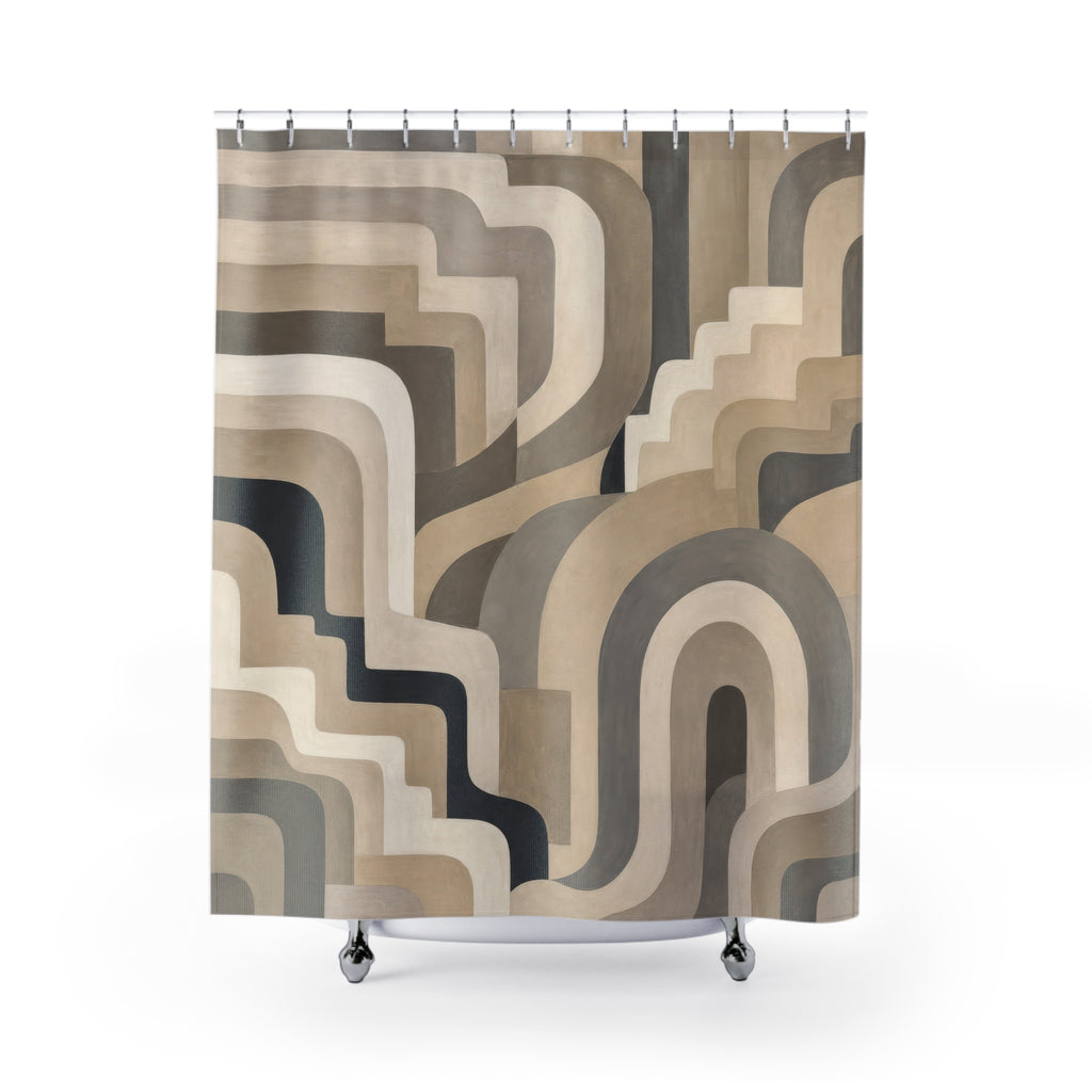 Neutral Stone Ribbon Geometric Shower Curtain