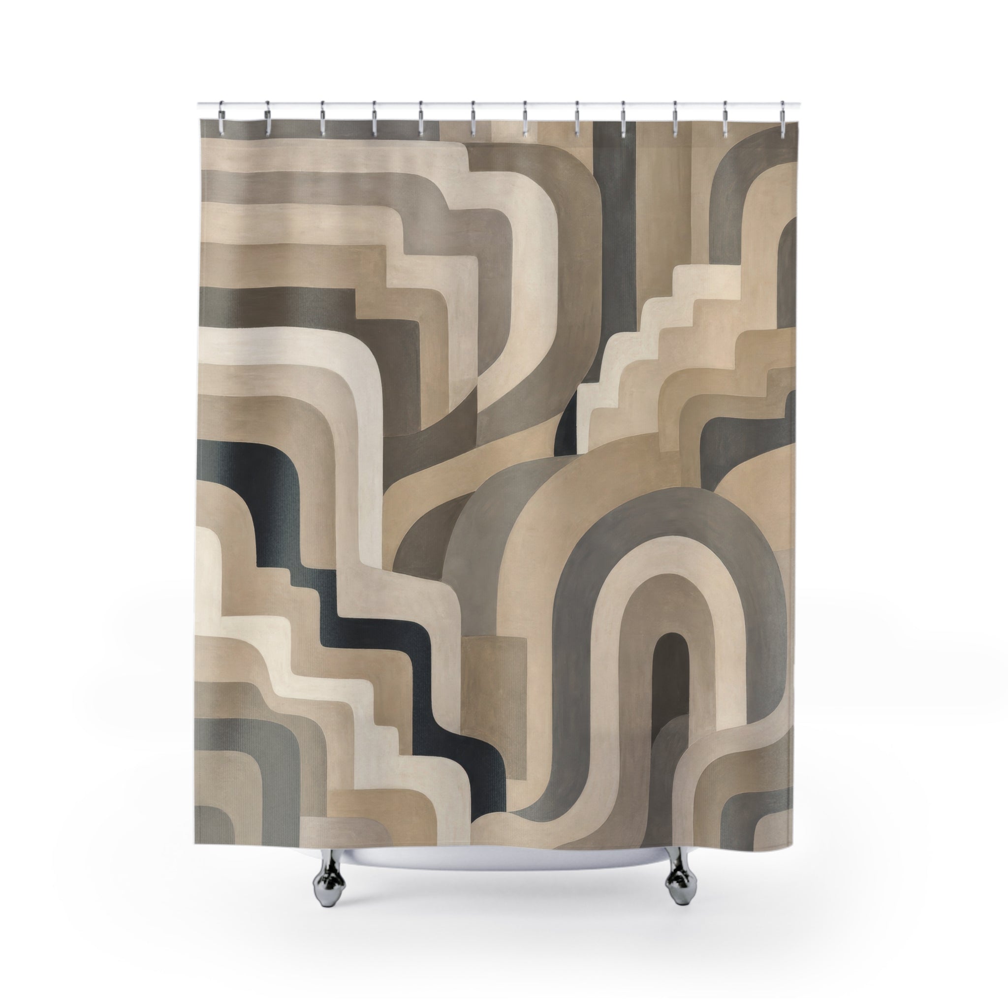 Neutral Stone Ribbon Geometric Shower Curtain