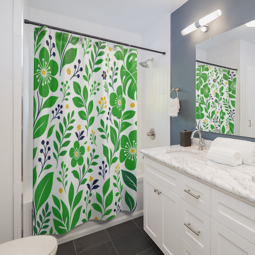 Kelly Botanical Green White Shower Curtain