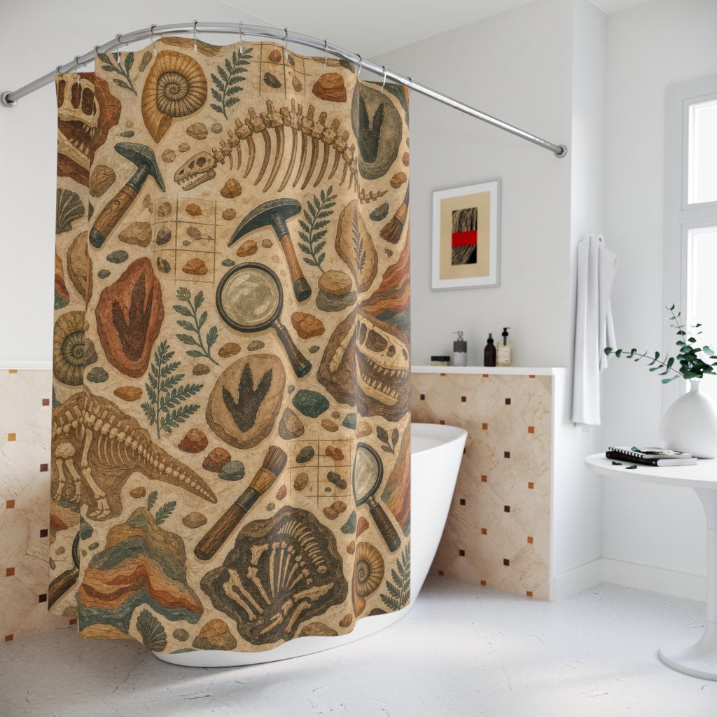 Fossil Shower Curtain, Explorer Kids Bathroom Decor, Dinosaur Fossil Bath Curtain, Boys Bathroom Decor, Nature Study, Bath Decor, Guest Bath