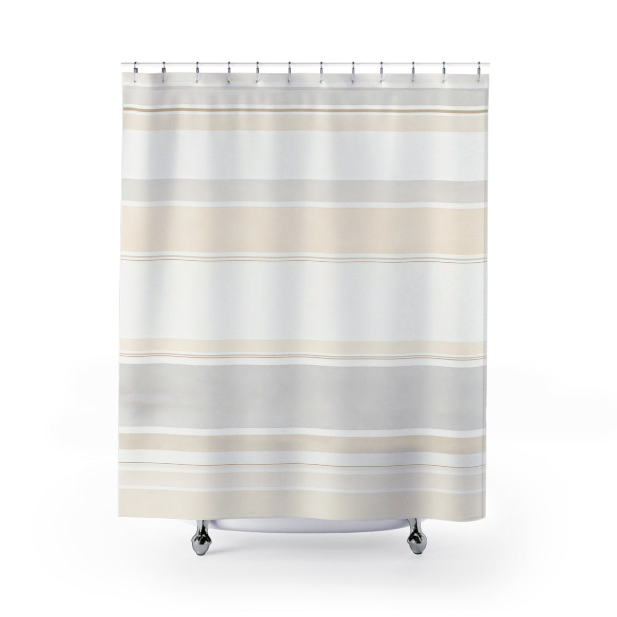 Horizontal Cream Beige Watercolor Band shower curtain with full front view