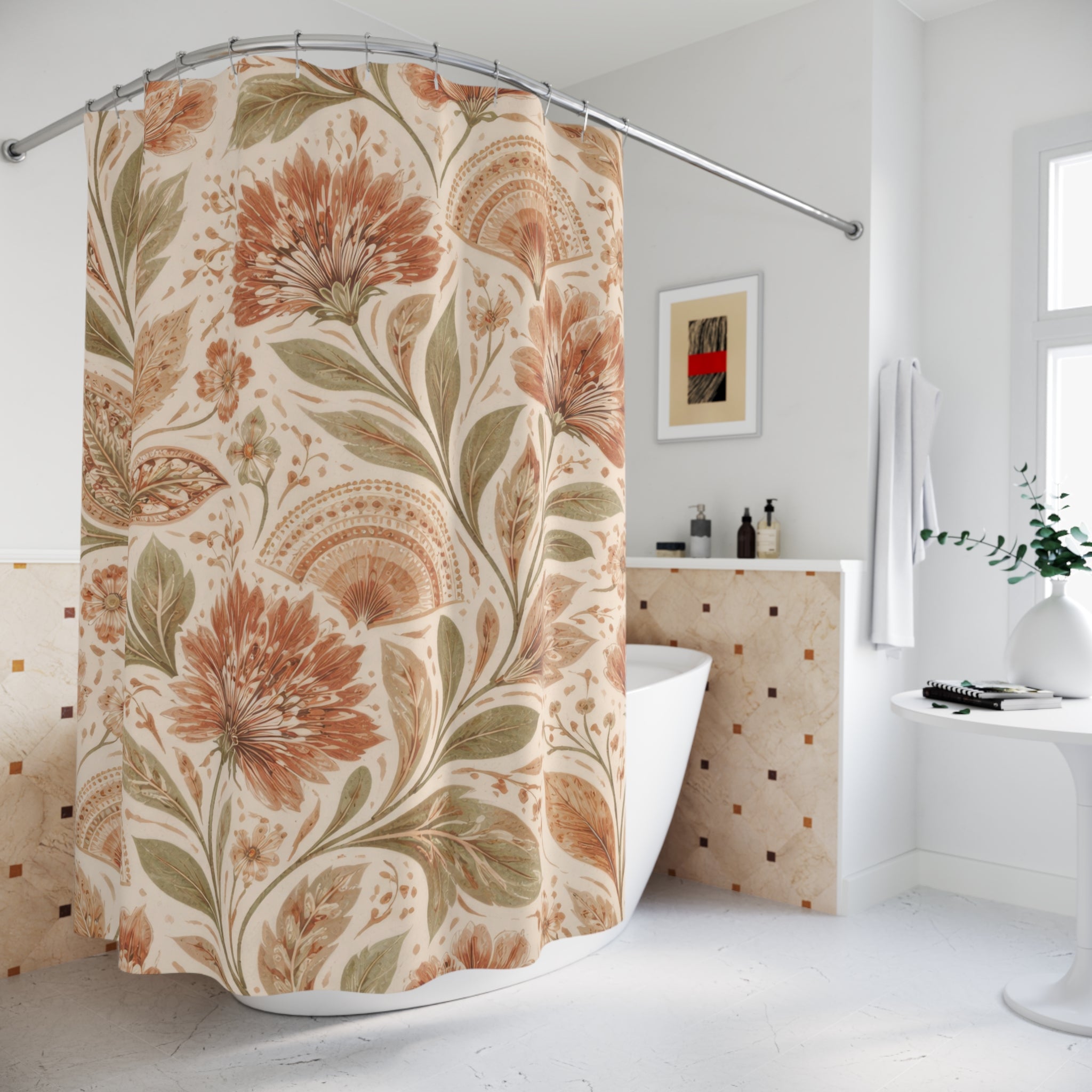 Boho Floral Shower Curtain – Terracotta Sage