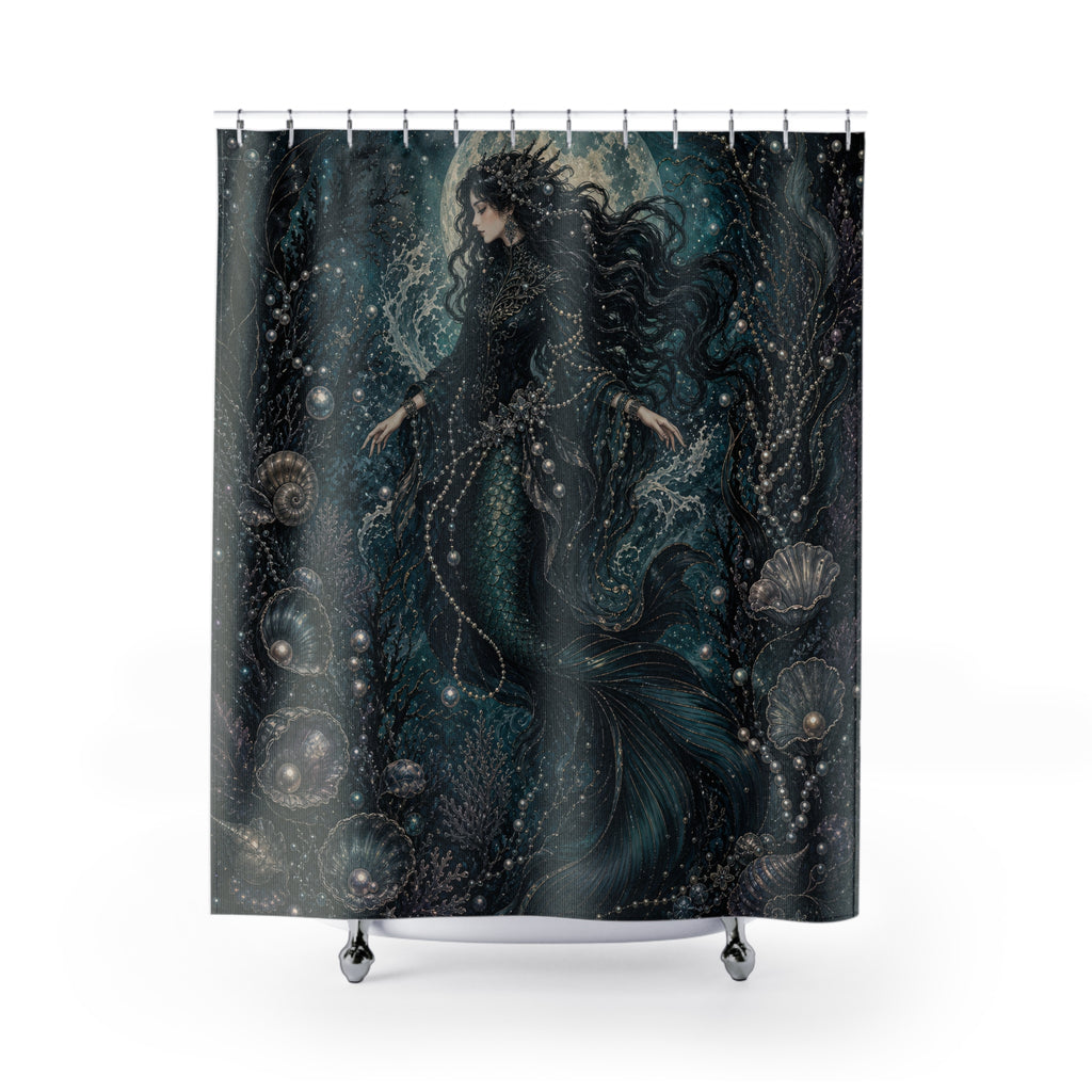Black Mermaid Moon Ocean Shower Curtain