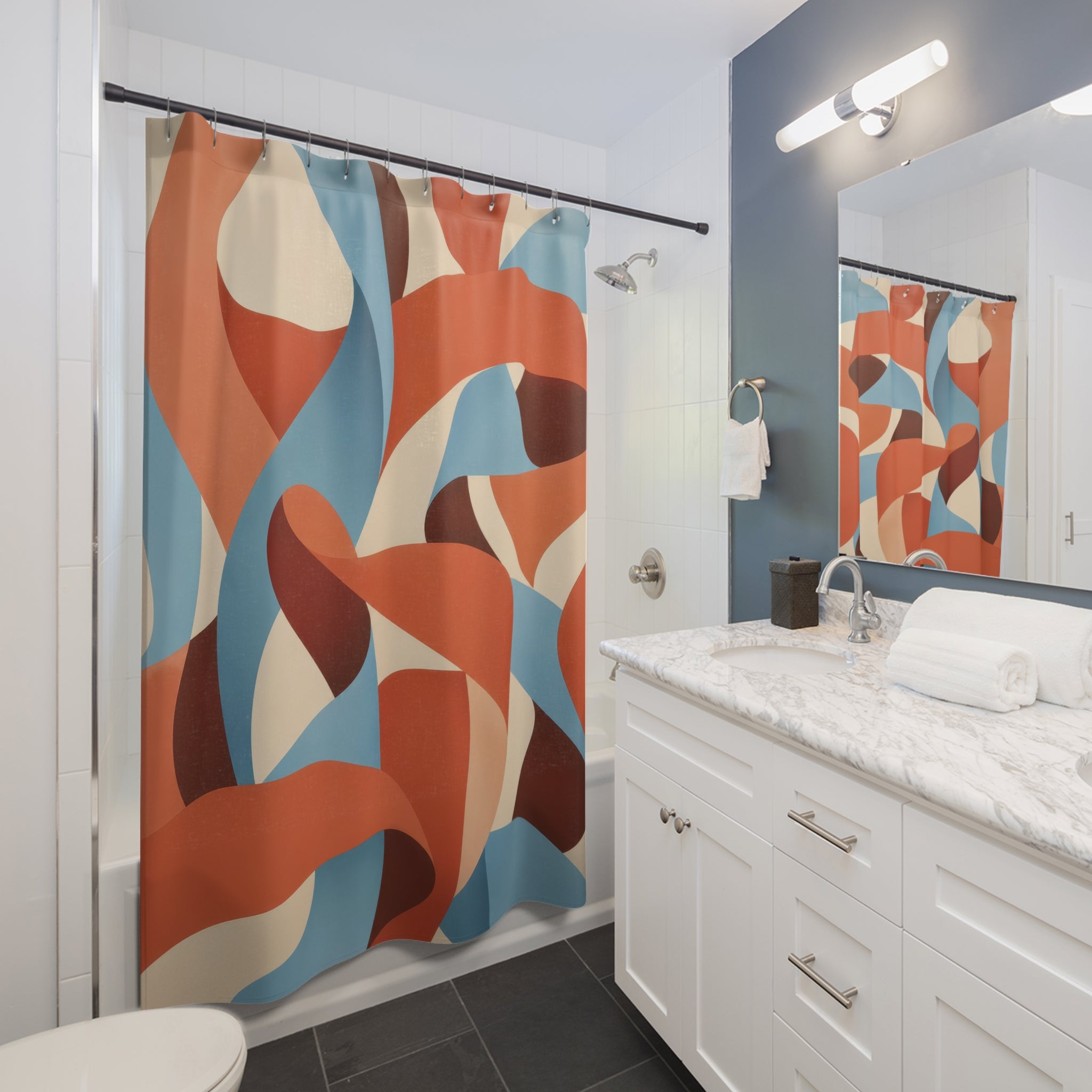 Terracotta and Blue Ribbon Shower Curtain