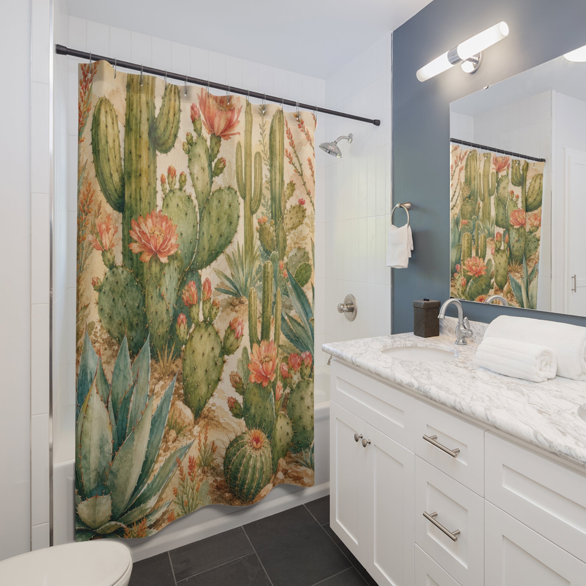 Cactus Shower Curtain: Desert Botanical Pattern