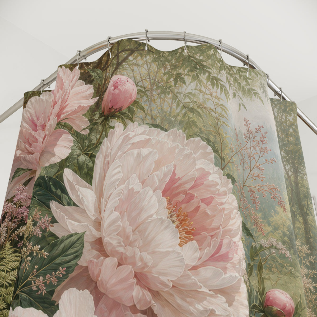 Peony Fern Woodland Edge Shower Curtain