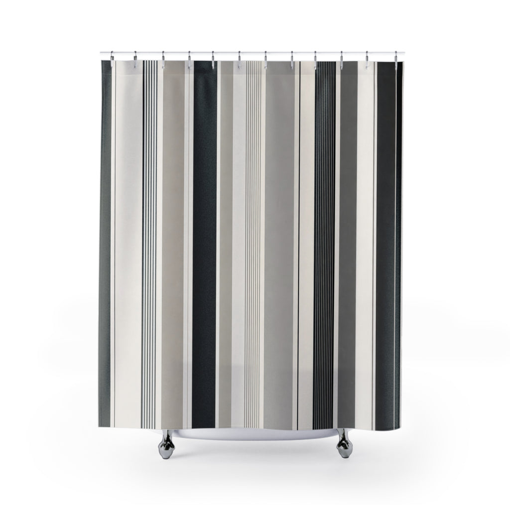 Gray White Minimal Pinstripe Shower Curtain