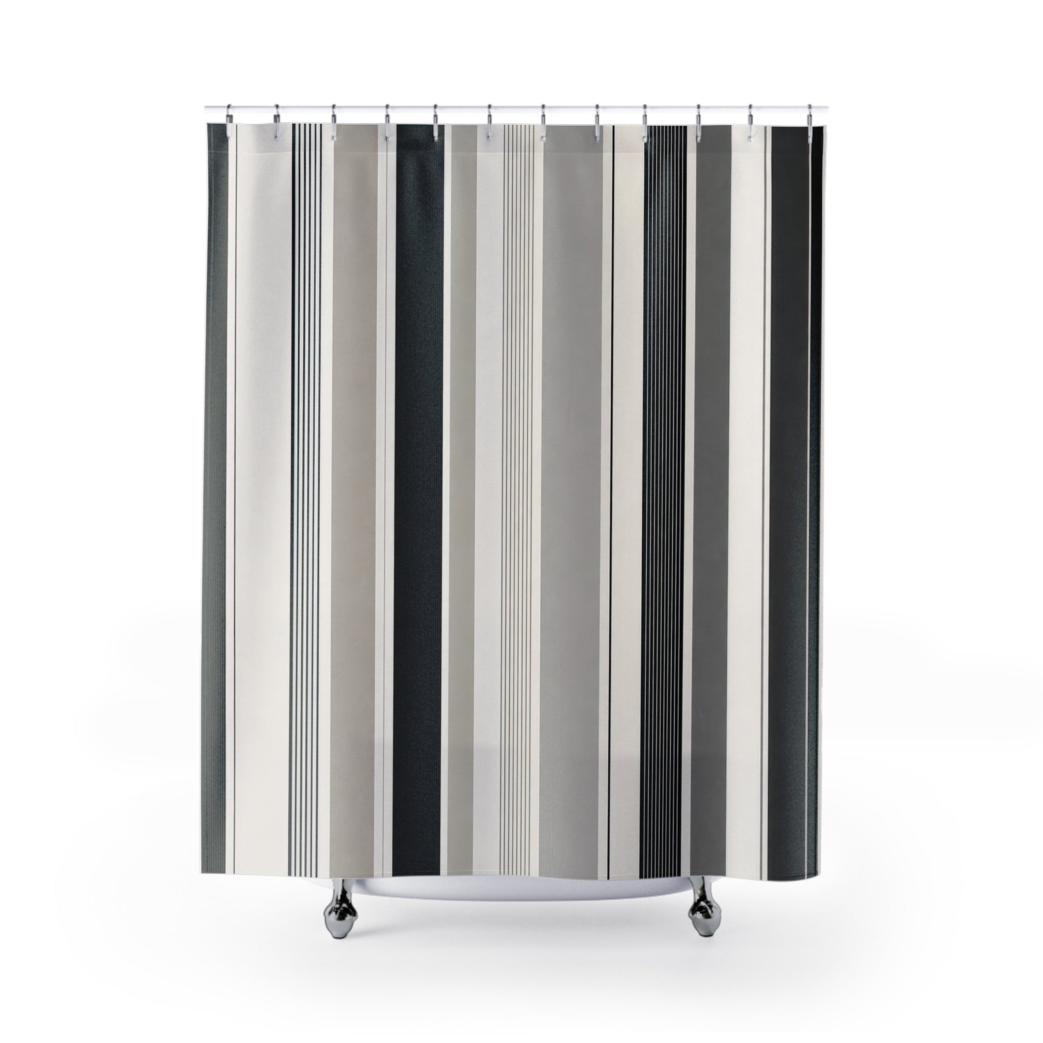 Gray White Minimal Pinstripe Shower Curtain