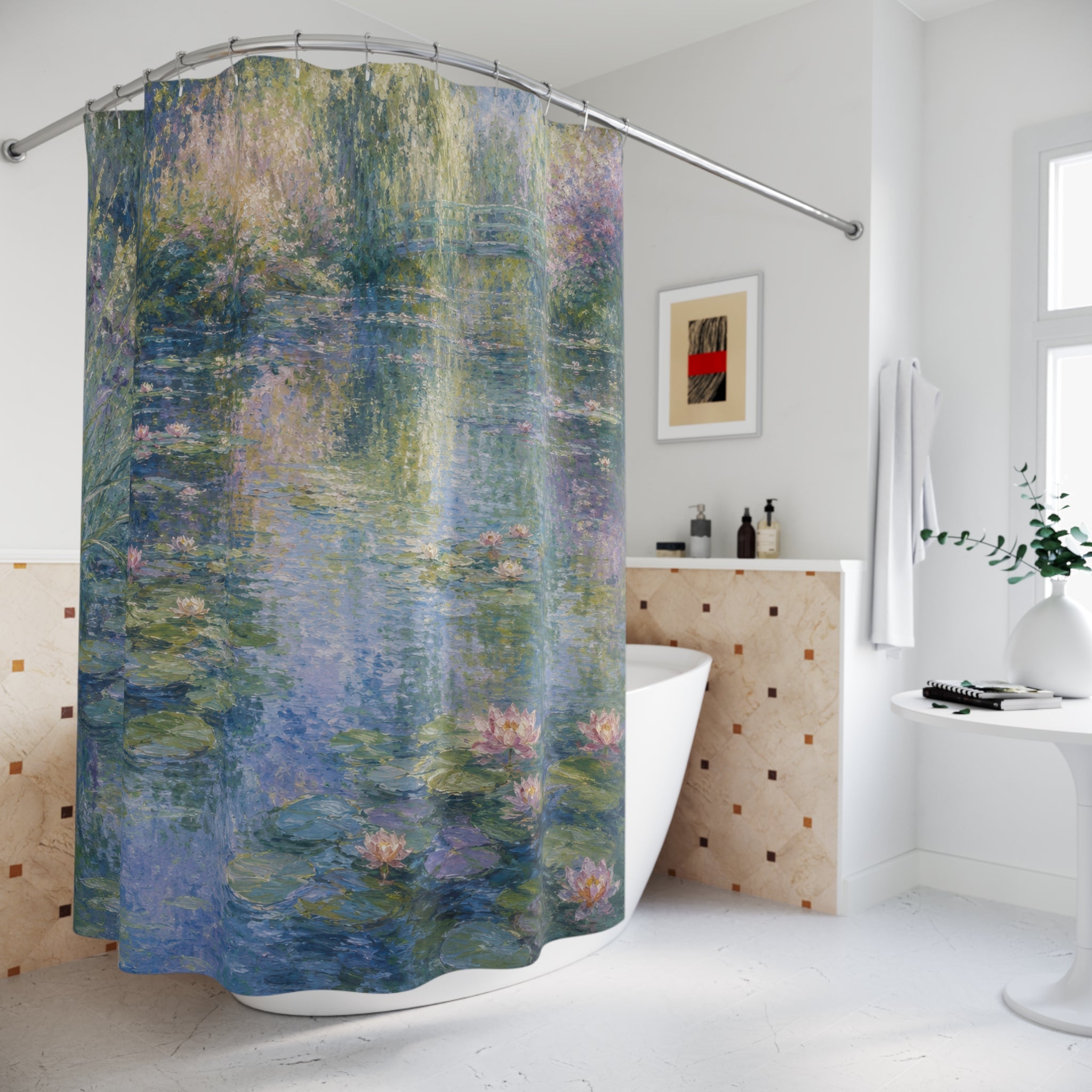 Claude Monet Inspired Shower Curtain: Blue Green Water