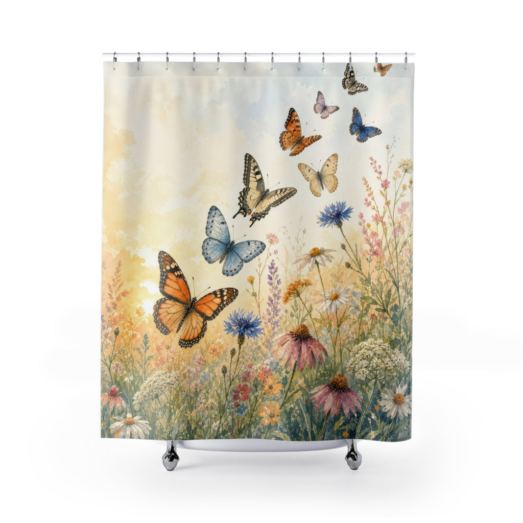 Watercolor Meadow Butterfly Shower Curtain