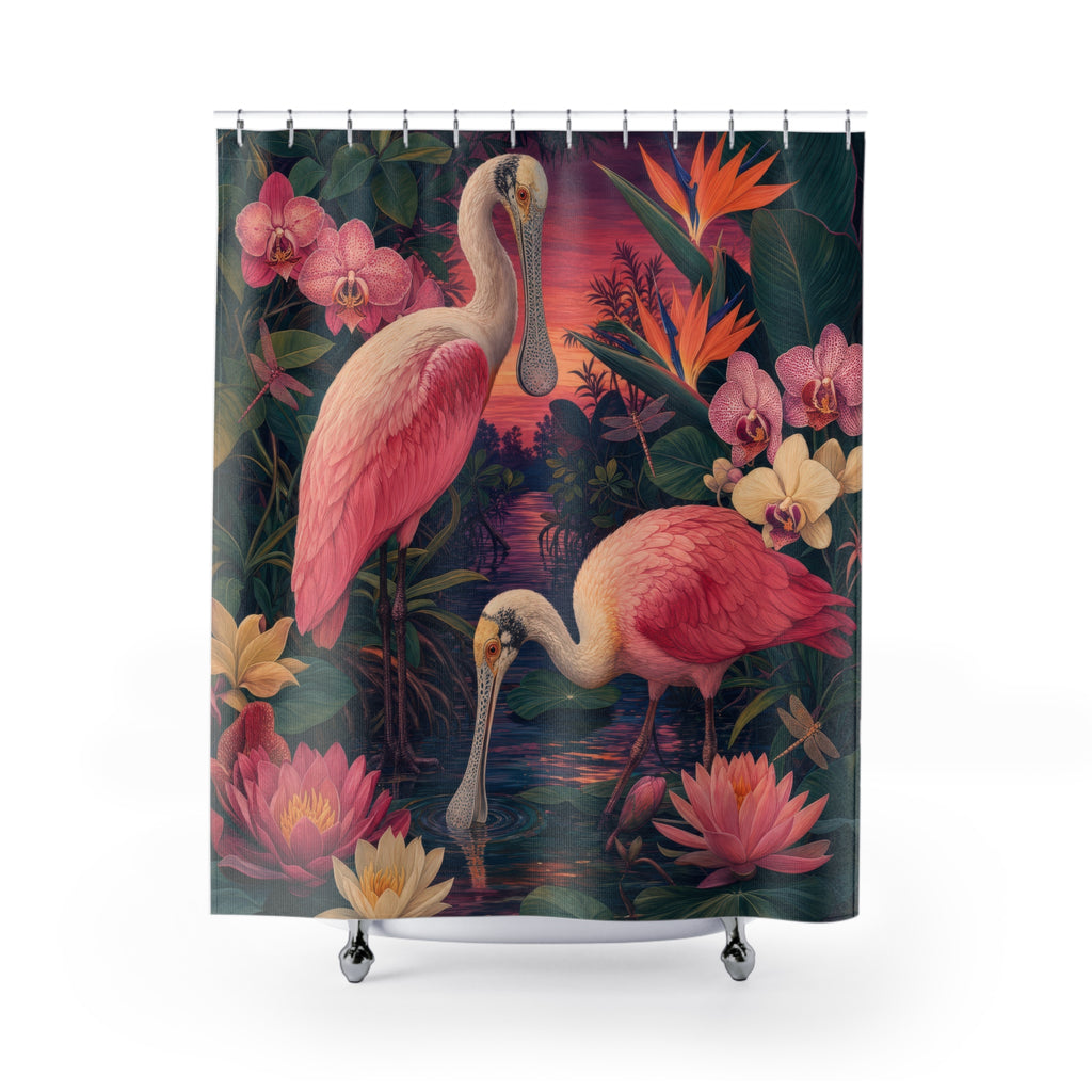 Tropical Spoonbill Pair Shower Curtain