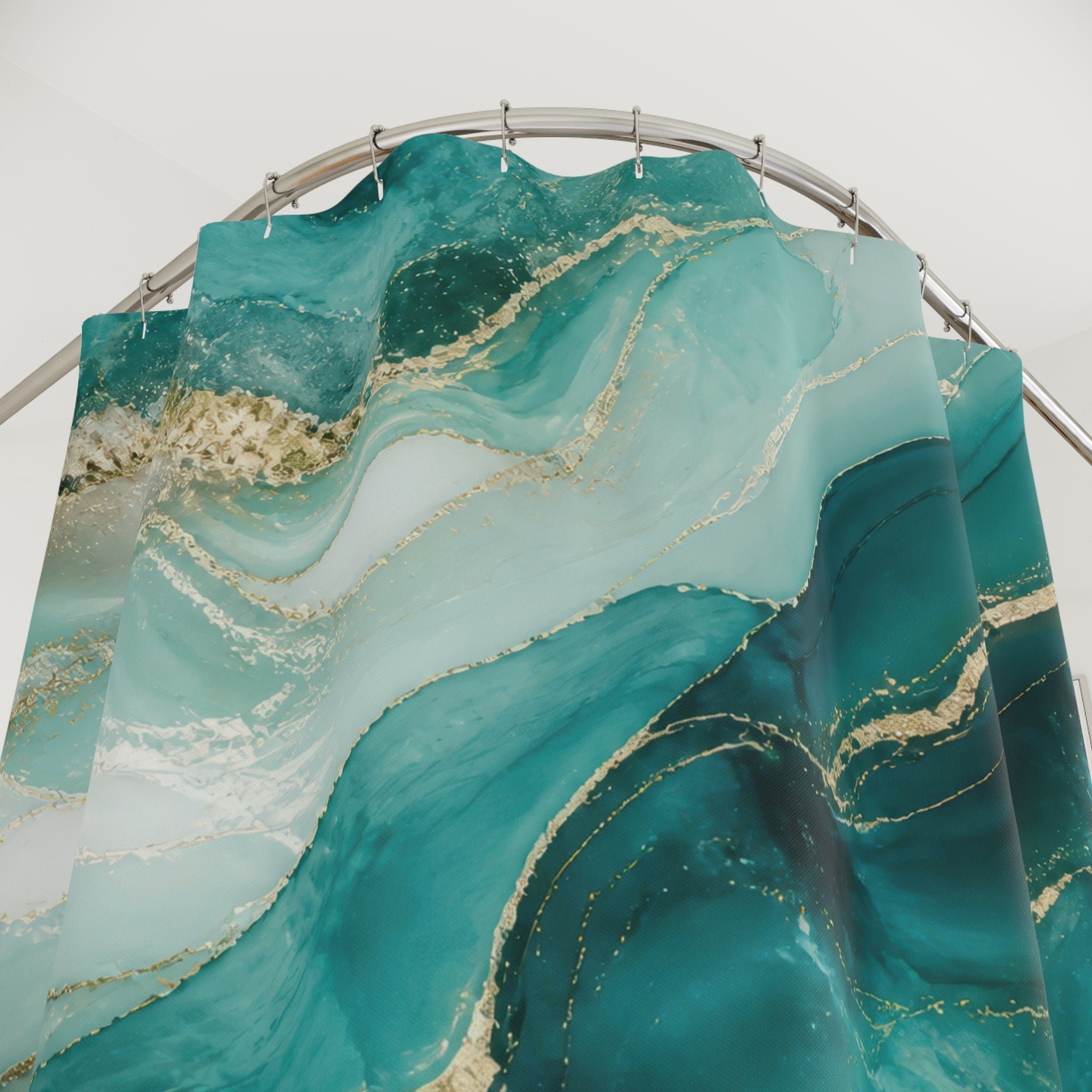 Teal Shower Curtain: Aqua Green Marble Abstract Pattern