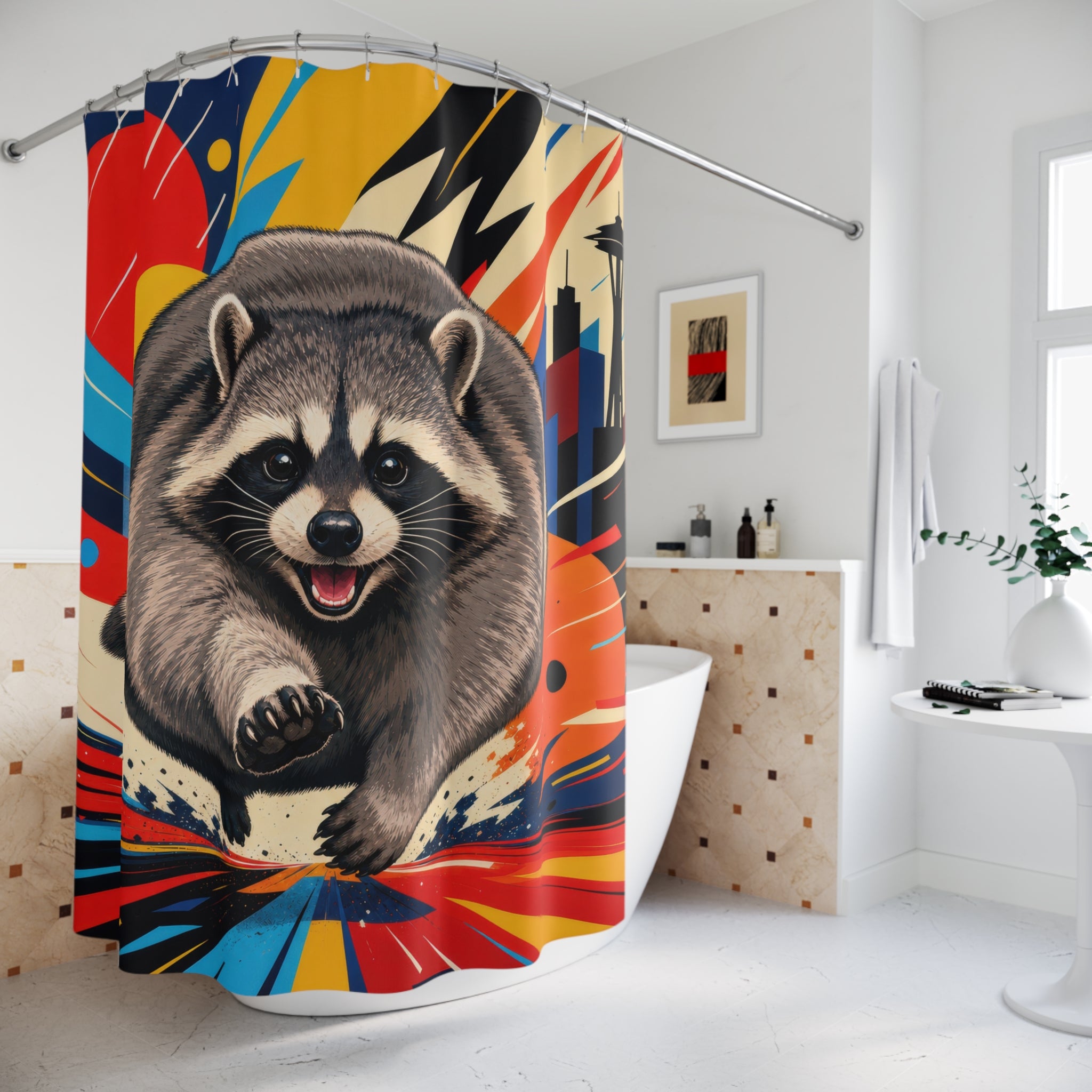 Jimothy Raccoon Pop Art Sprint Shower Curtain