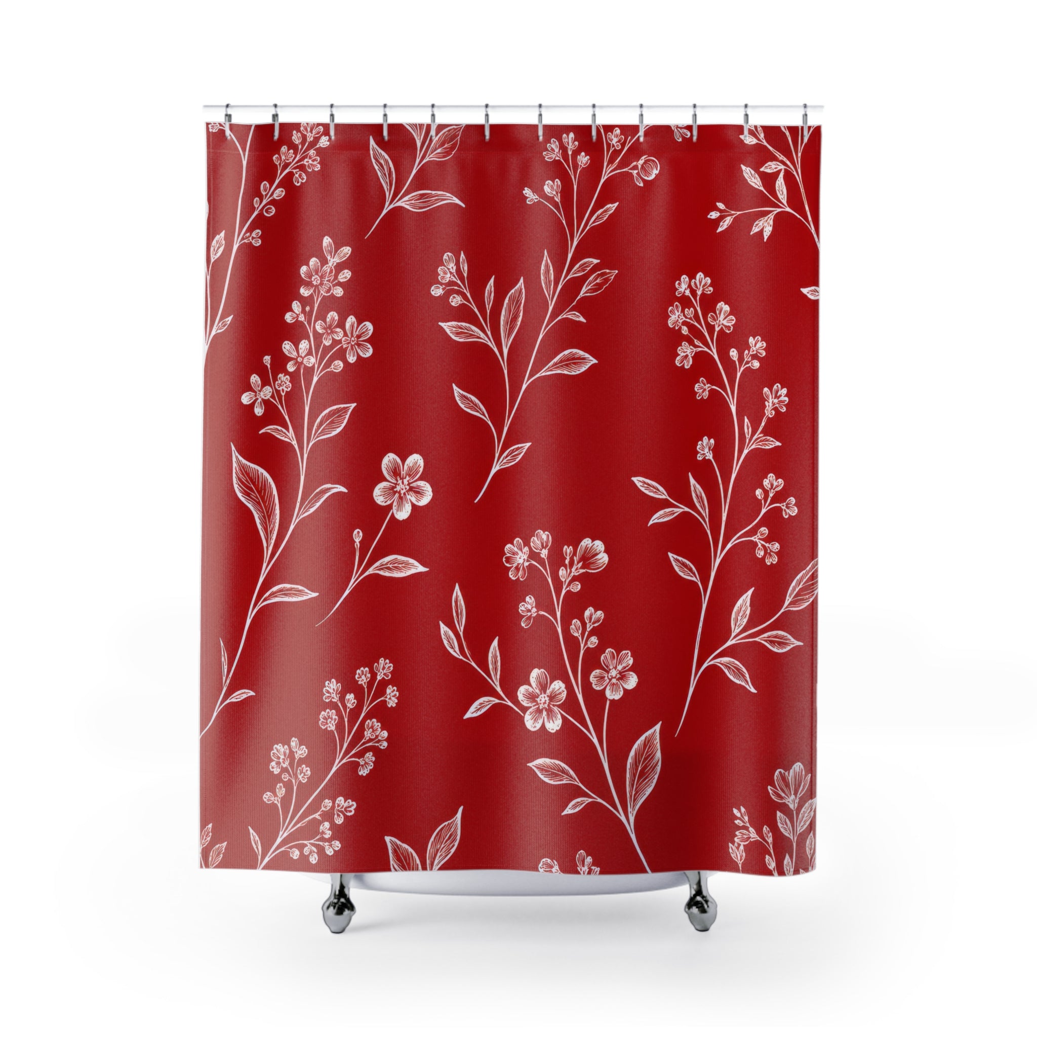Red White Wildflower Shower Curtain