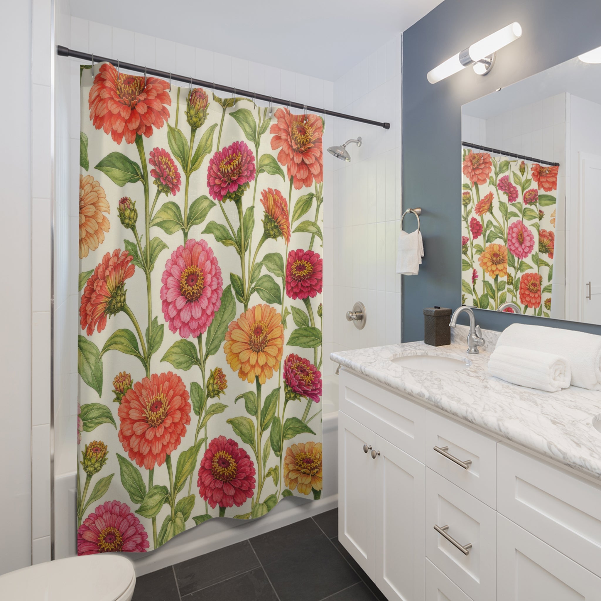 Cheerful Bright Coral Orange Botanical Floral Shower Curtain