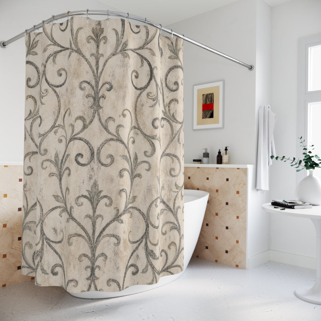 Grey Cream Damask Shower Curtain