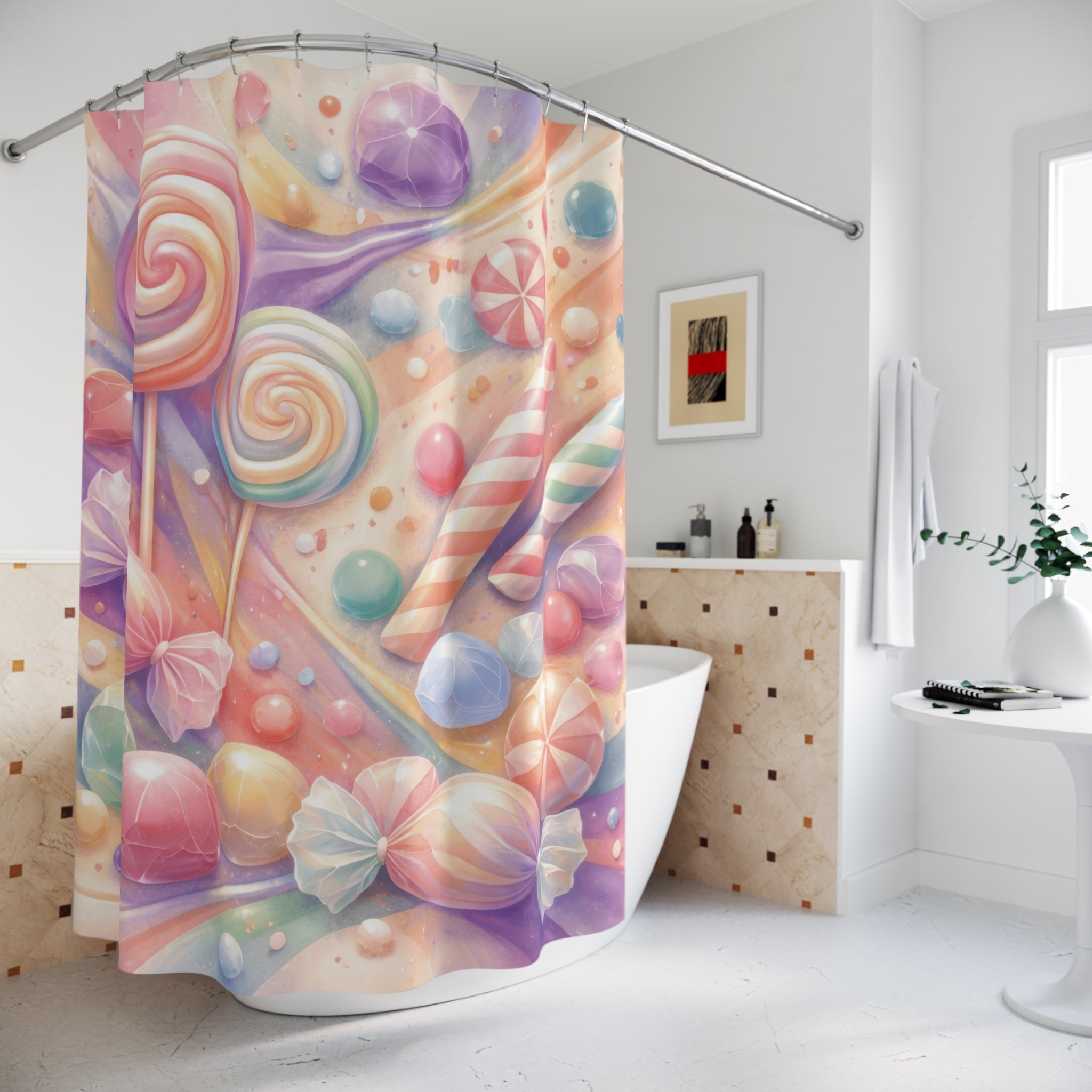 Pastel Candy Swirl Shower Curtain – Rainbow