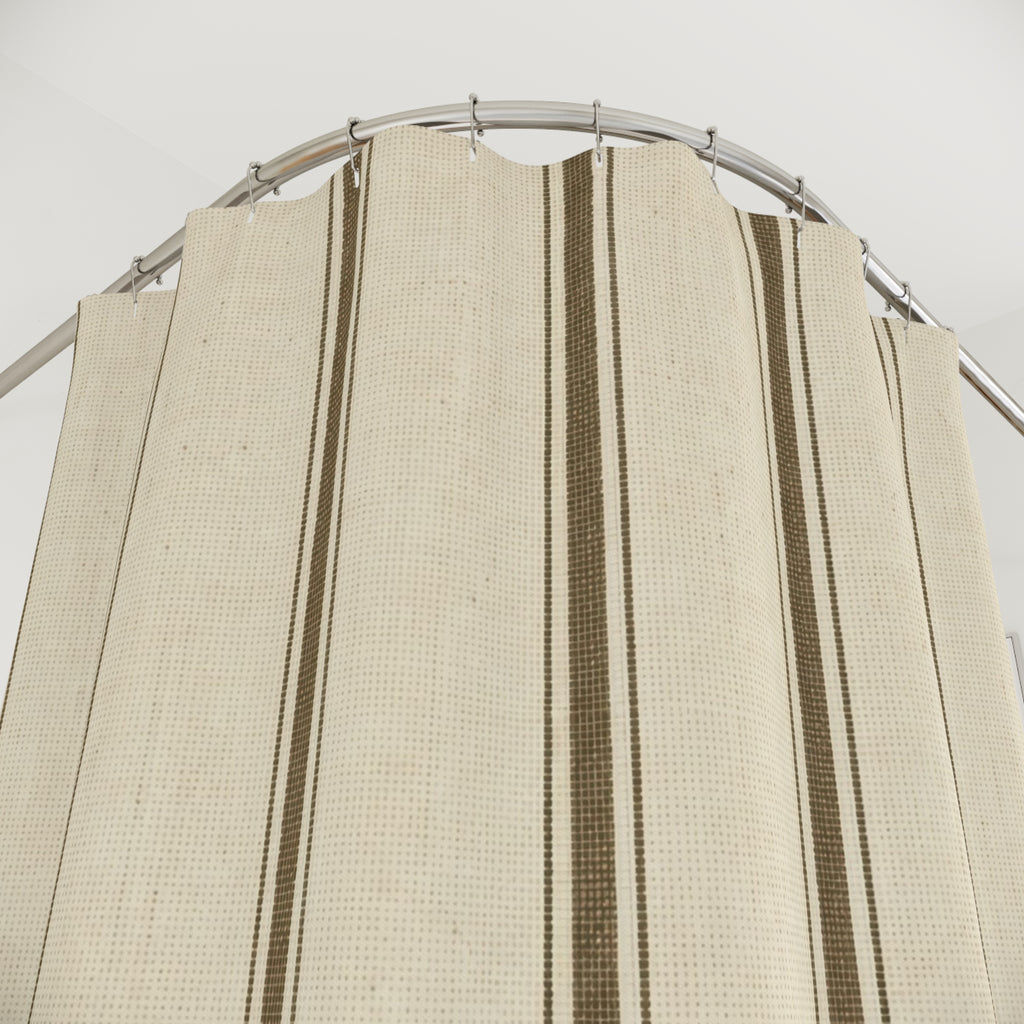 Brown Striped Shower Curtain, Cream Dark Brown Bath Decor, Classic Vertical Stripe Pattern, Modern Farmhouse Guest Bathroom Decor Style