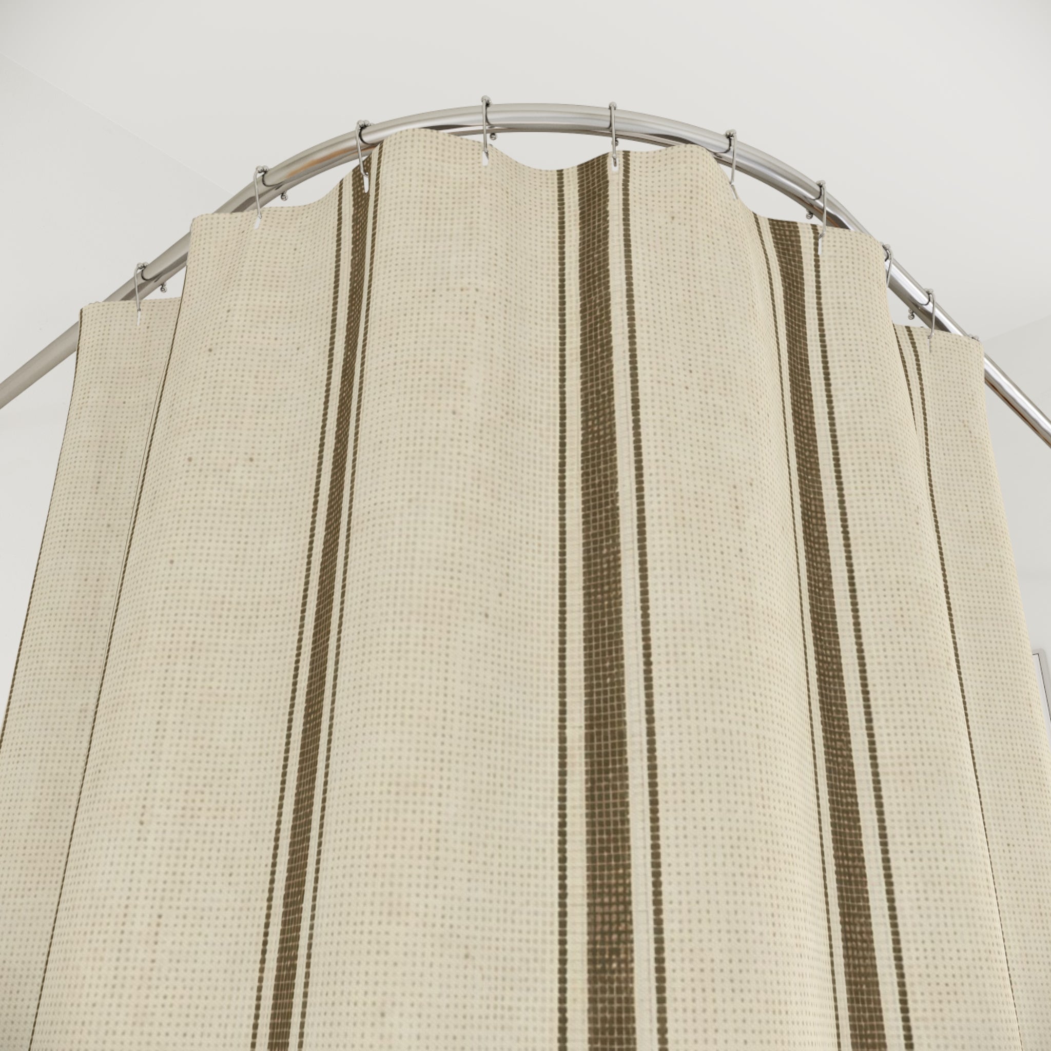 Brown Striped Shower Curtain, Cream Dark Brown Bath Decor, Classic Vertical Stripe Pattern, Modern Farmhouse Guest Bathroom Decor Style