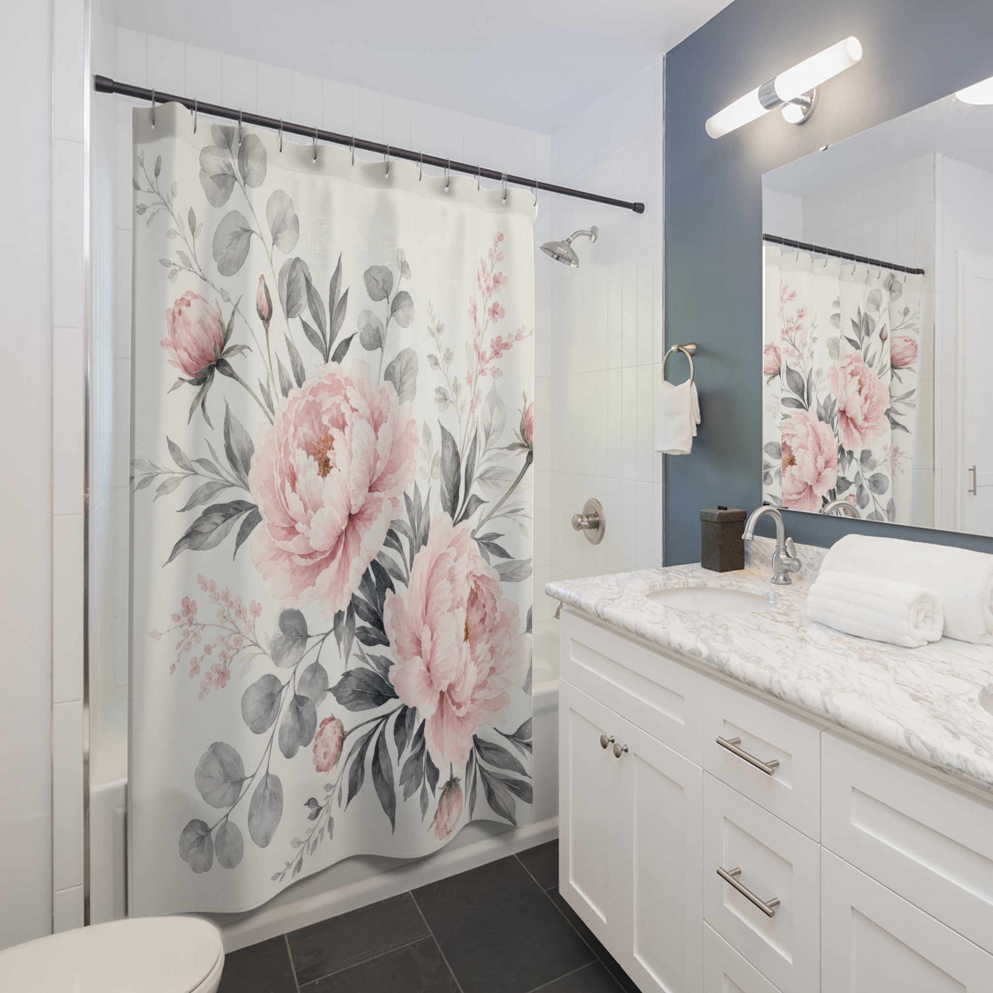 Gray Pink Floral Shower Curtain: Gray Pink Shower Curtain