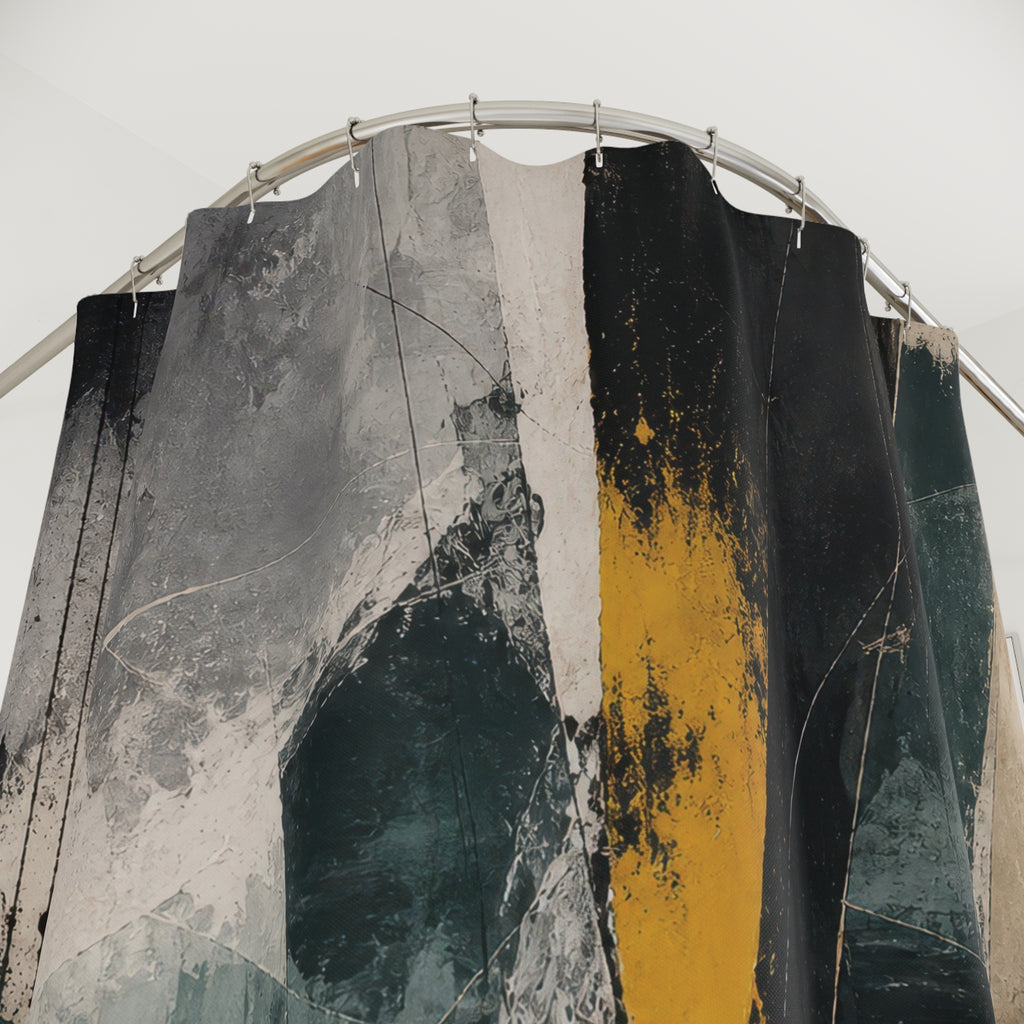 Teal Black White Abstract Shower Curtain