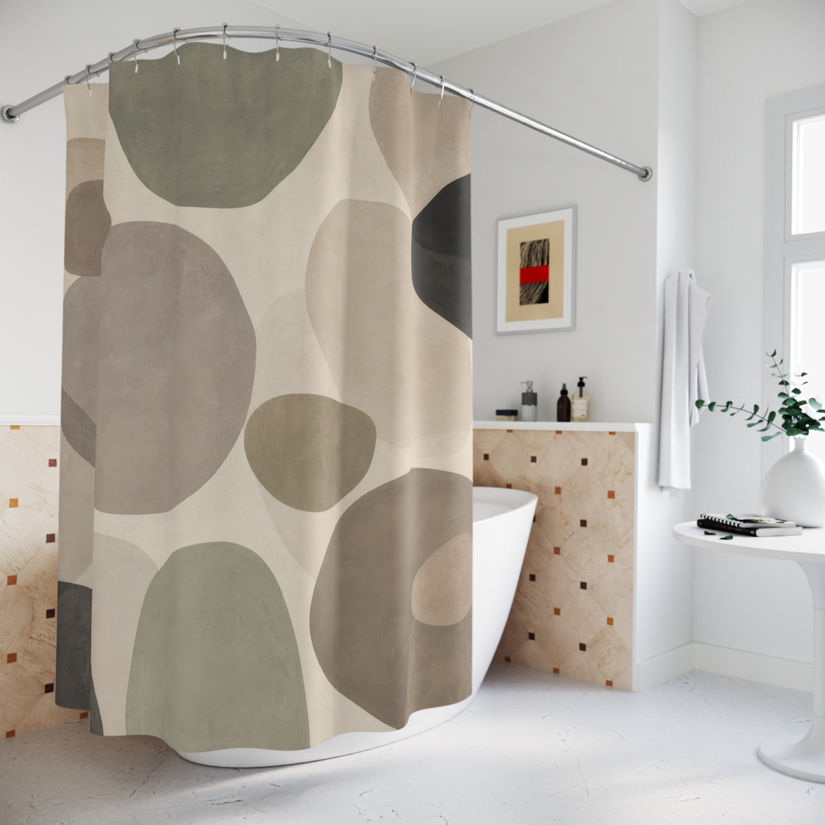 Sage Taupe Pebble Shape Shower Curtain