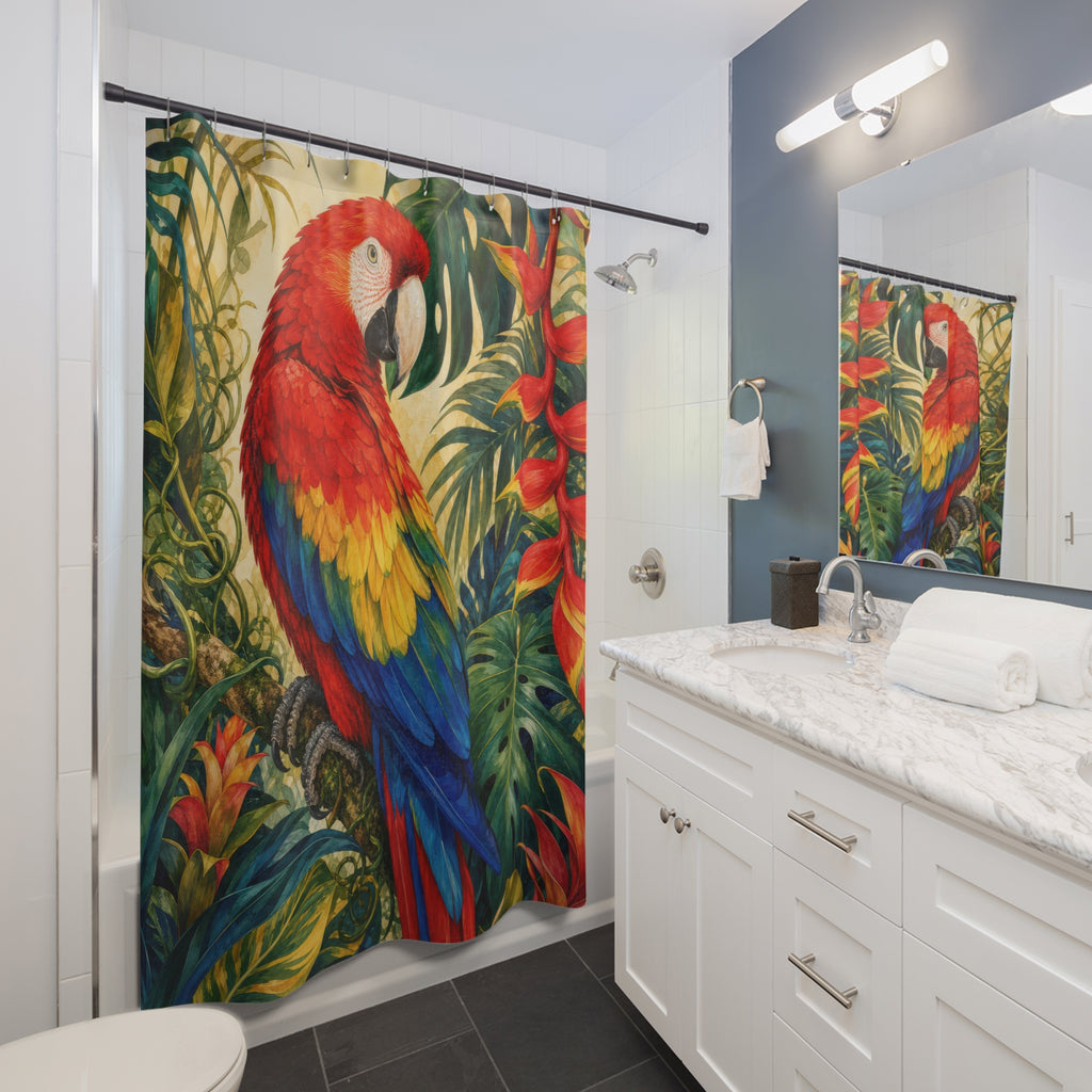 Scarlet Macaw Tropical Garden Shower Curtain