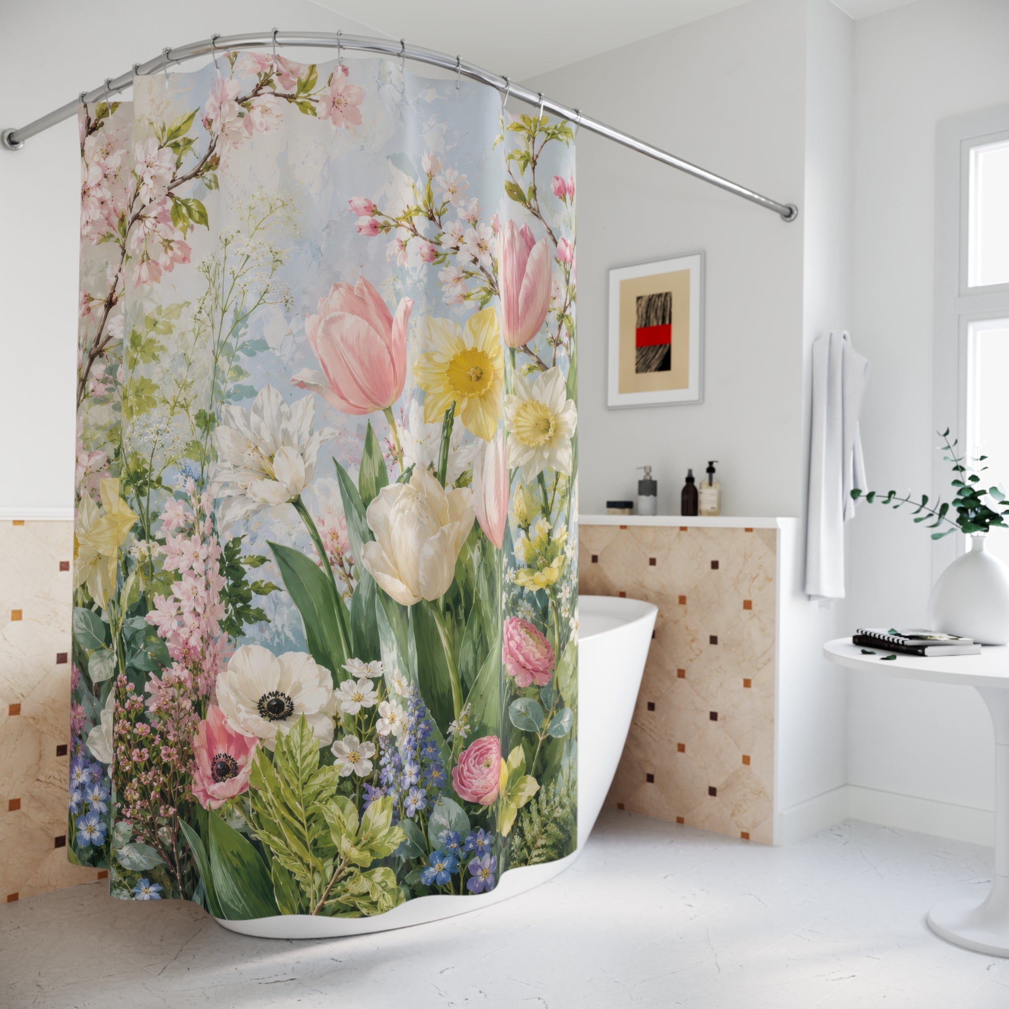 Spring Floral Shower Curtain: Tulip Daffodil