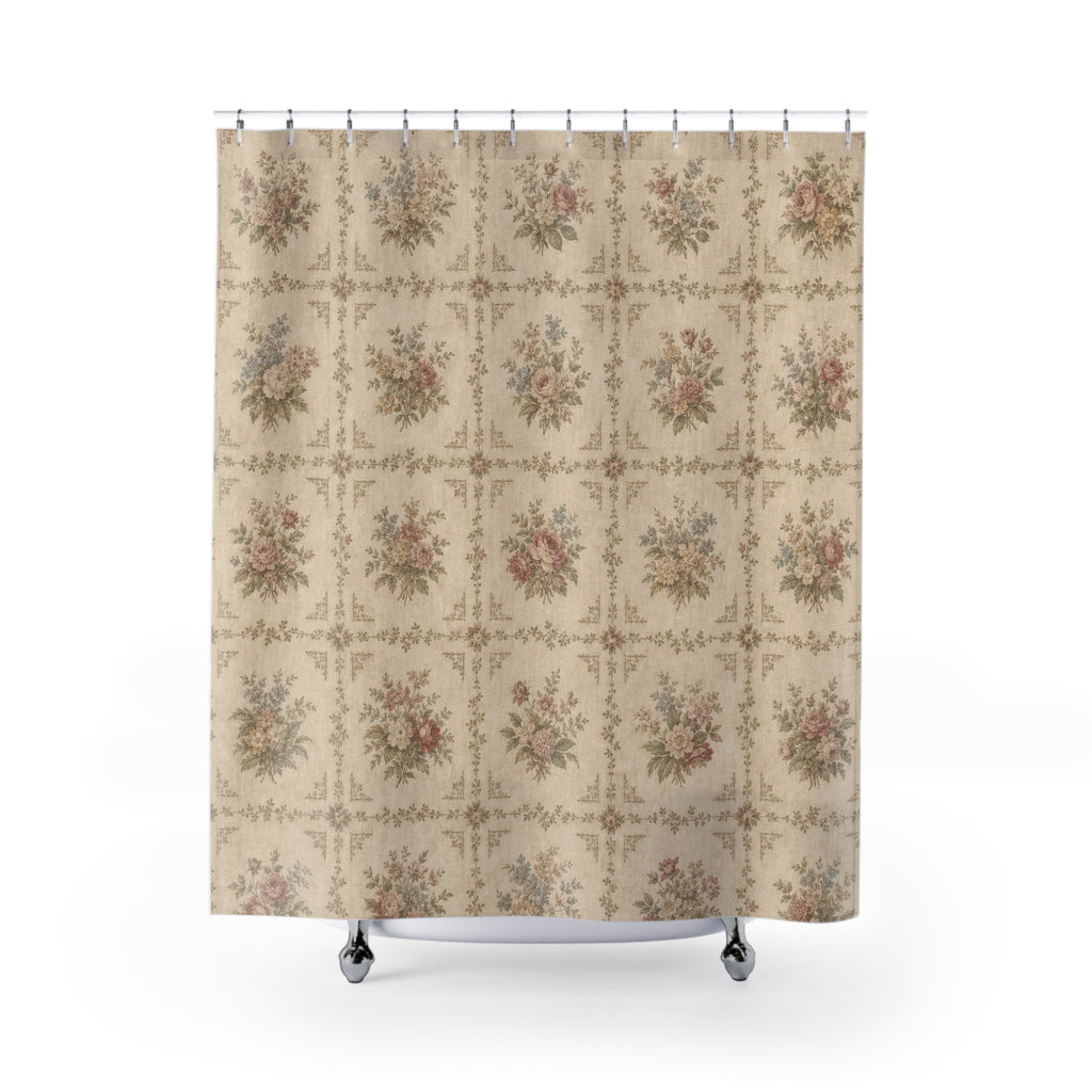 Vintage Floral Tile Shower Curtain