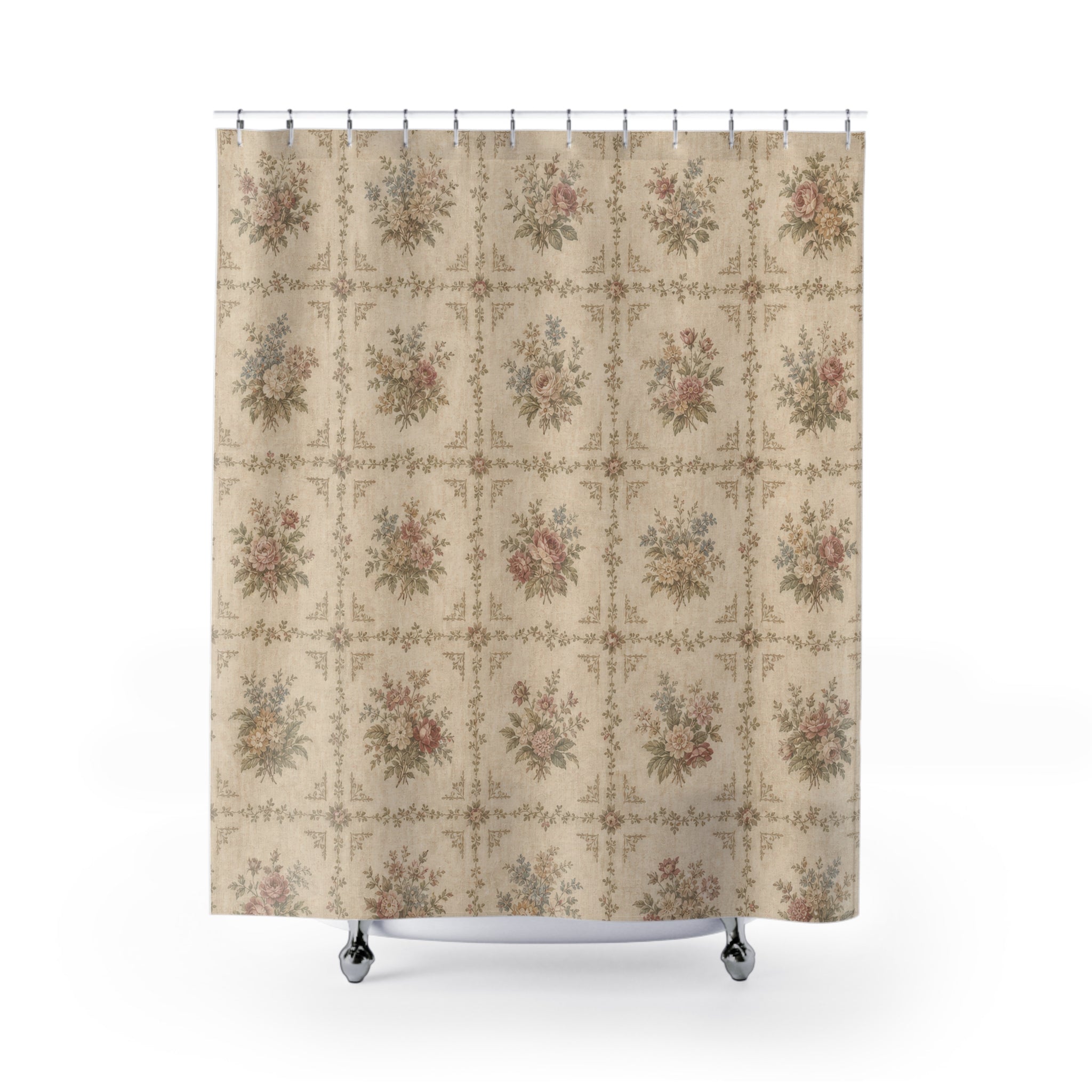 Vintage Floral Tile Shower Curtain
