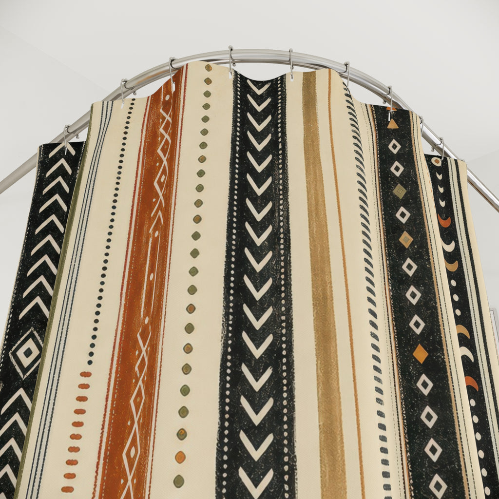 Black Olive Terracotta Motif Stripe Shower Curtain