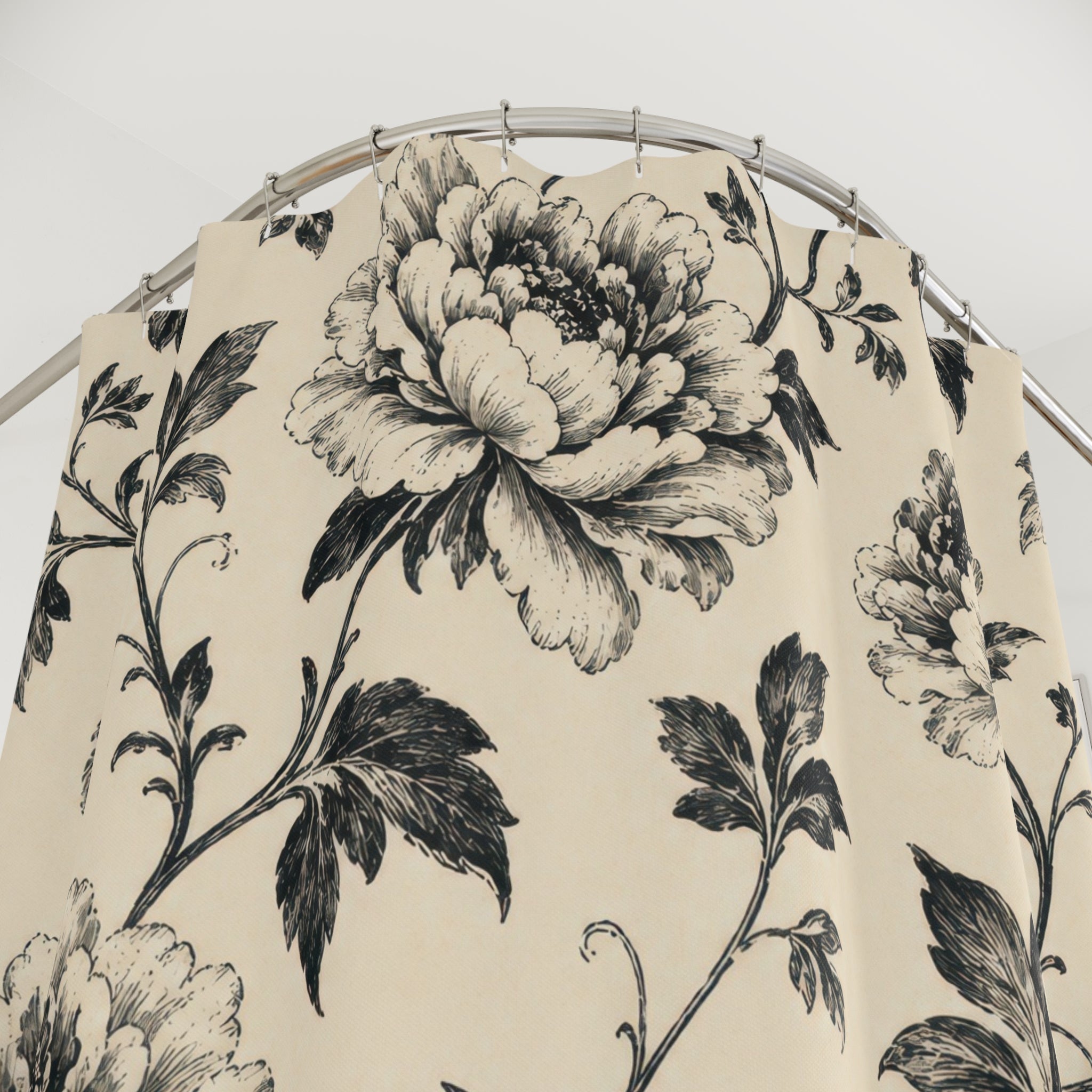 Black Cream Vintage Flower Shower Curtain
