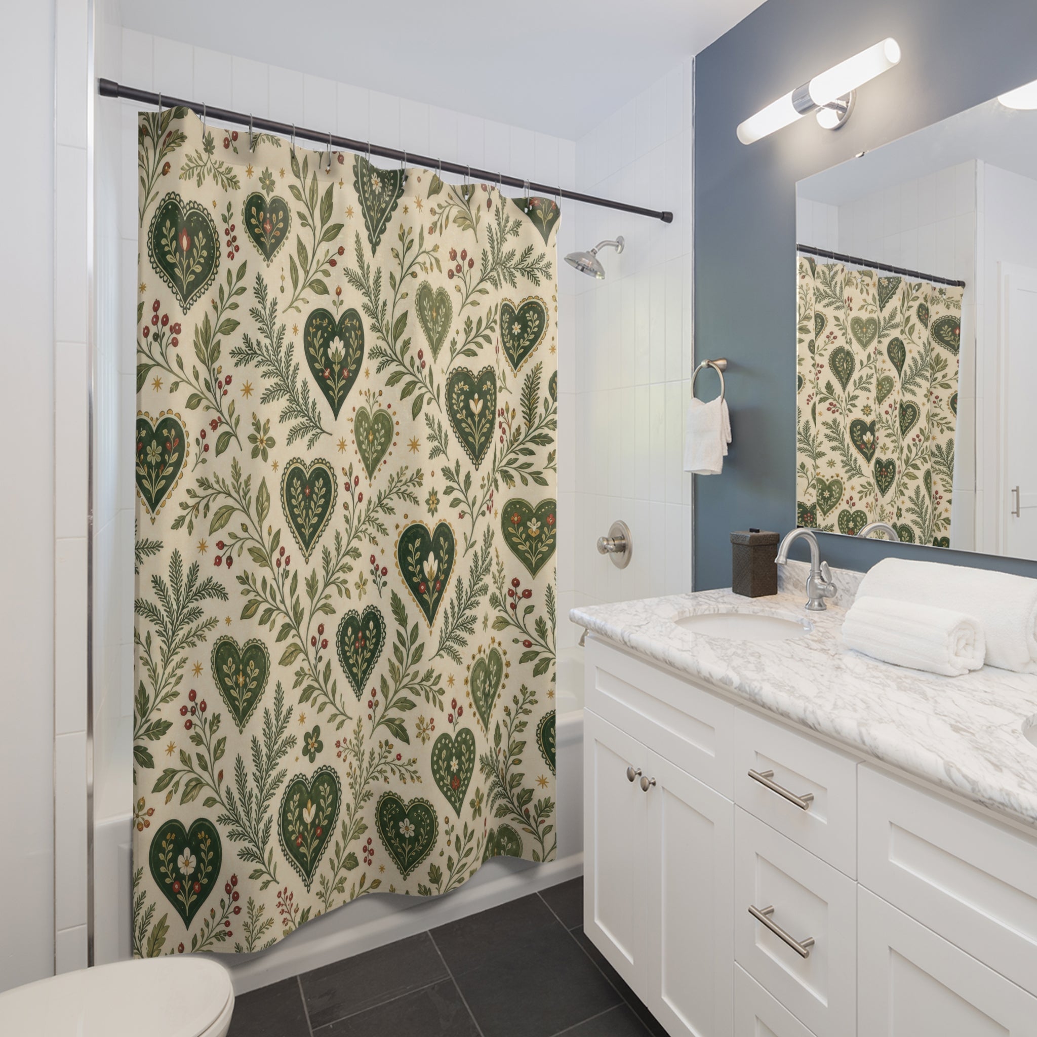 Cottagecore Green Botanical Shower Curtain