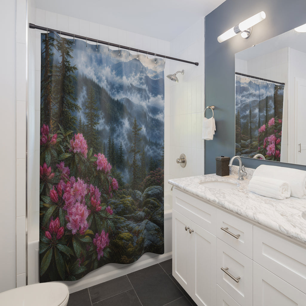 Foggy Pine Rhododendron Ridge Shower Curtain