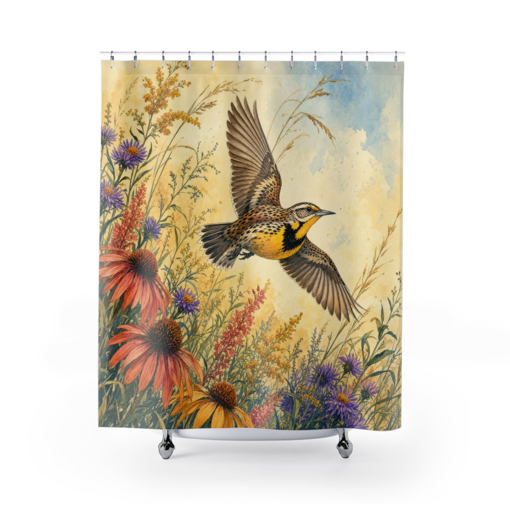 Meadowlark Wildflower Flight Shower Curtain