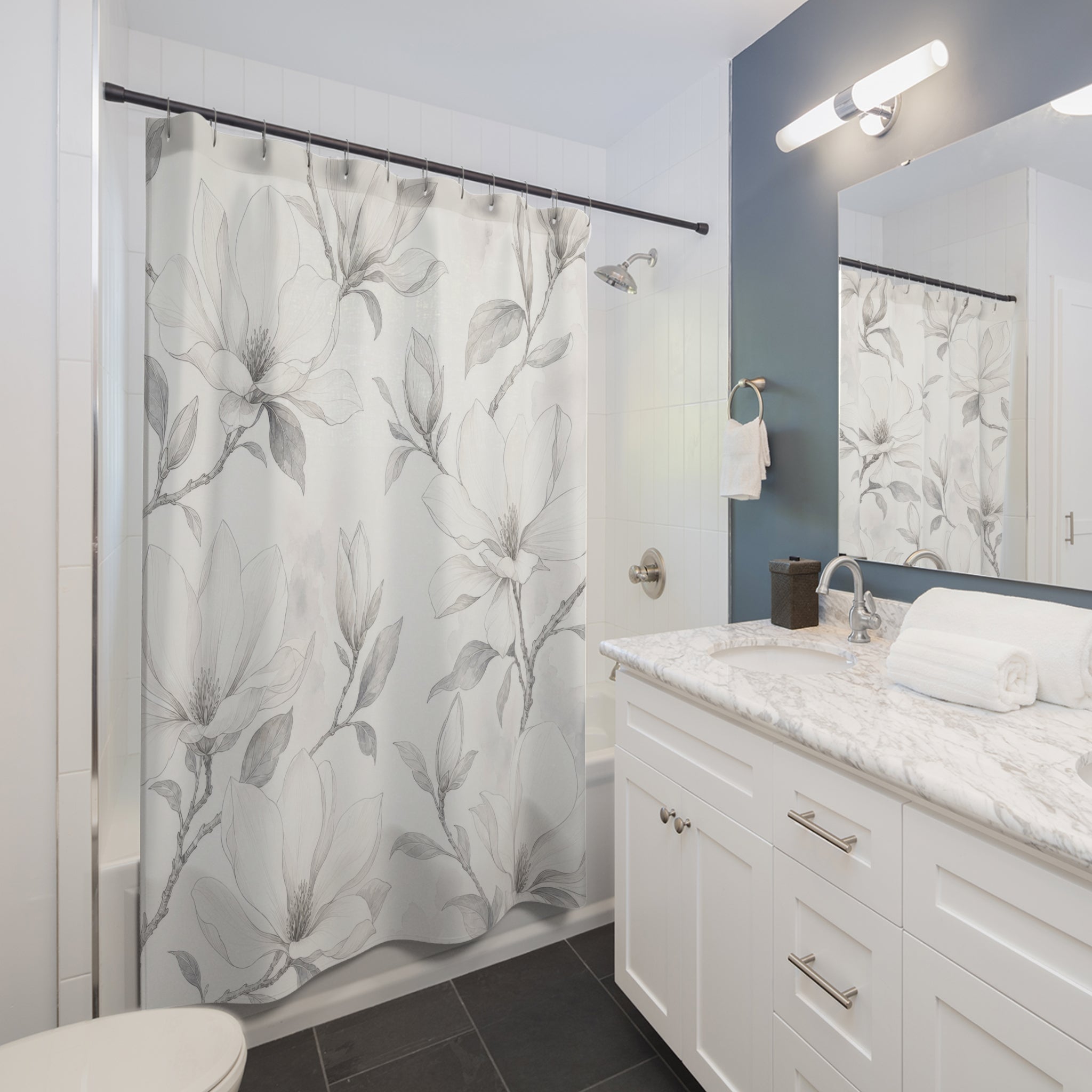 White Magnolia Floral Shower Curtain