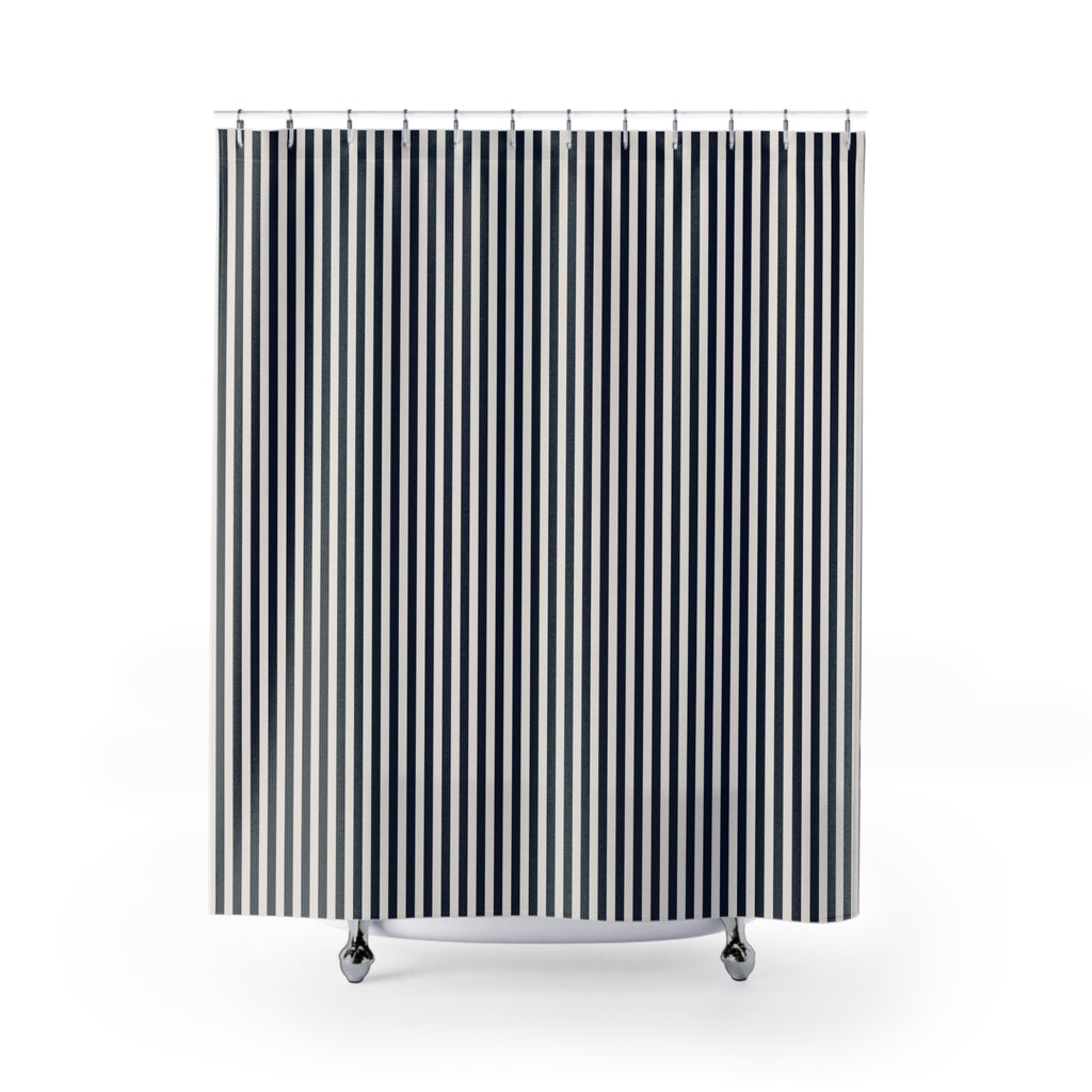 Navy Blue Cabana Stripe Shower Curtain