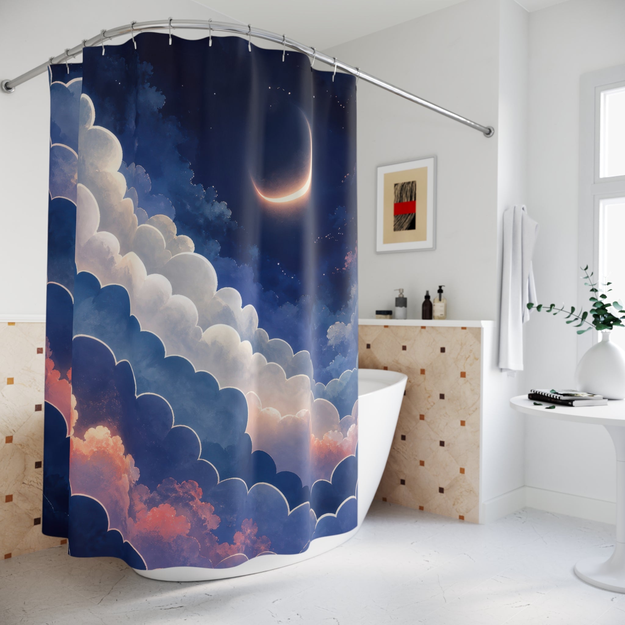 Moonlit Indigo Cloud Scalloped Shower Curtain