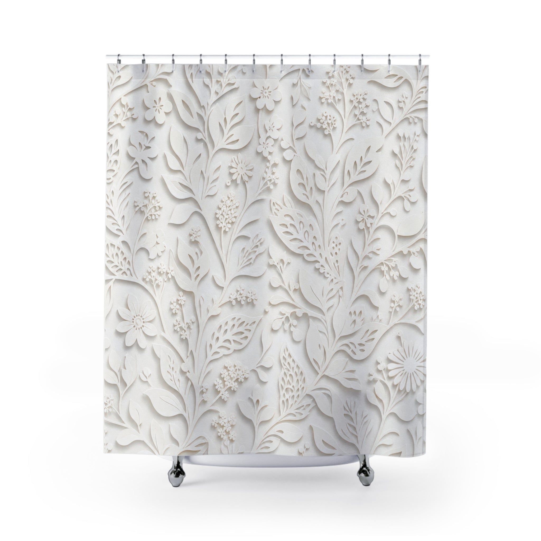 White Papercut Floral Shower Curtain