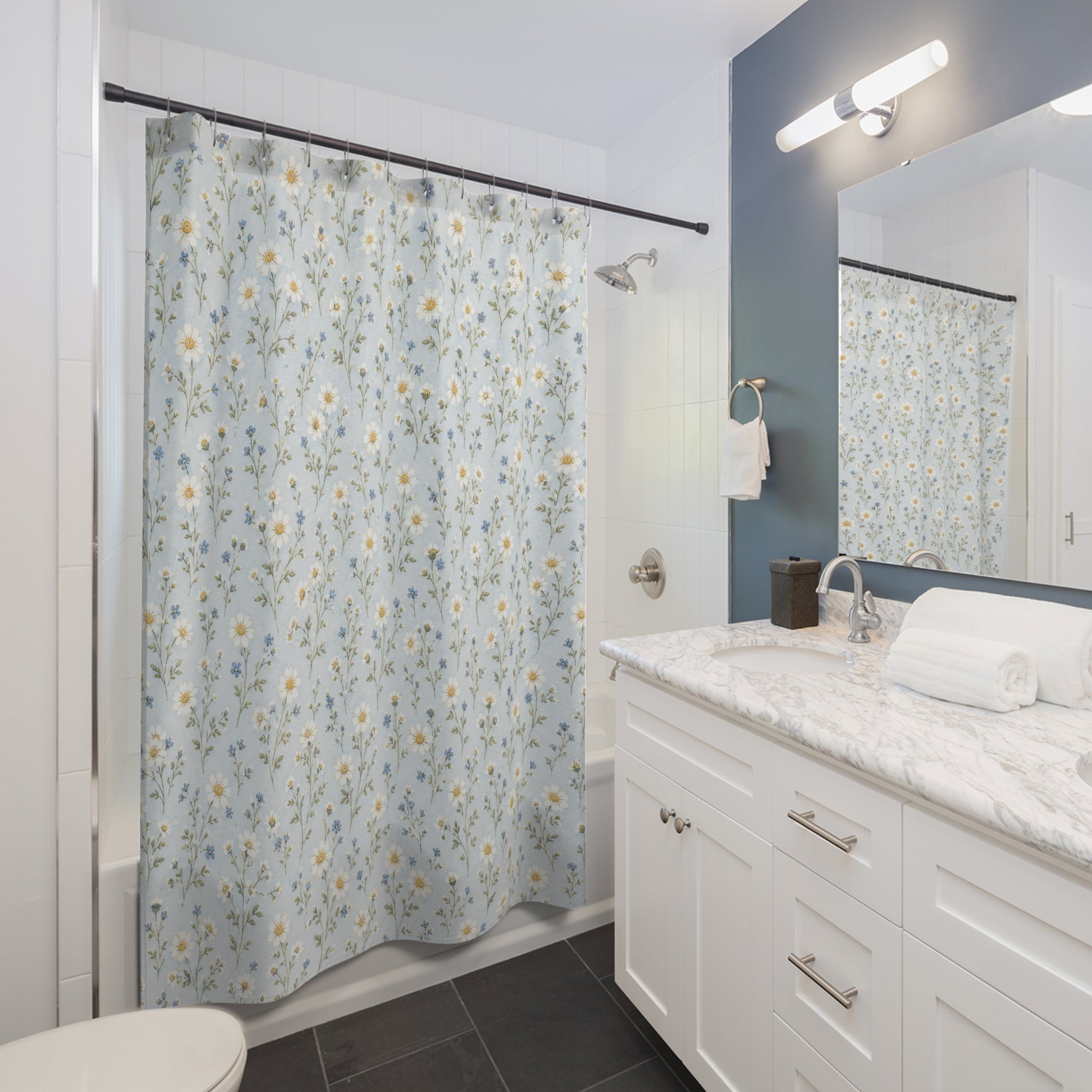 Blue Daisy Ditsy Shower Curtain
