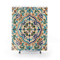 Mosaic Shower Curtain: Blue Green Yellow Tile Pattern