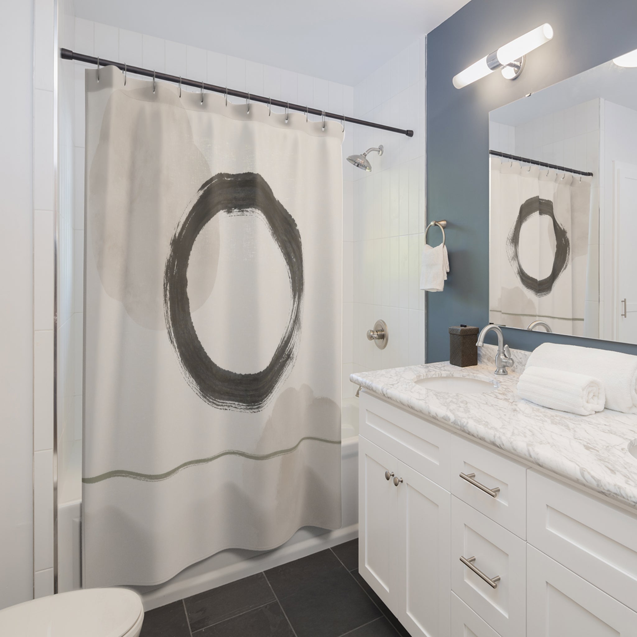 Black Ink Circle Line Art Shower Curtain